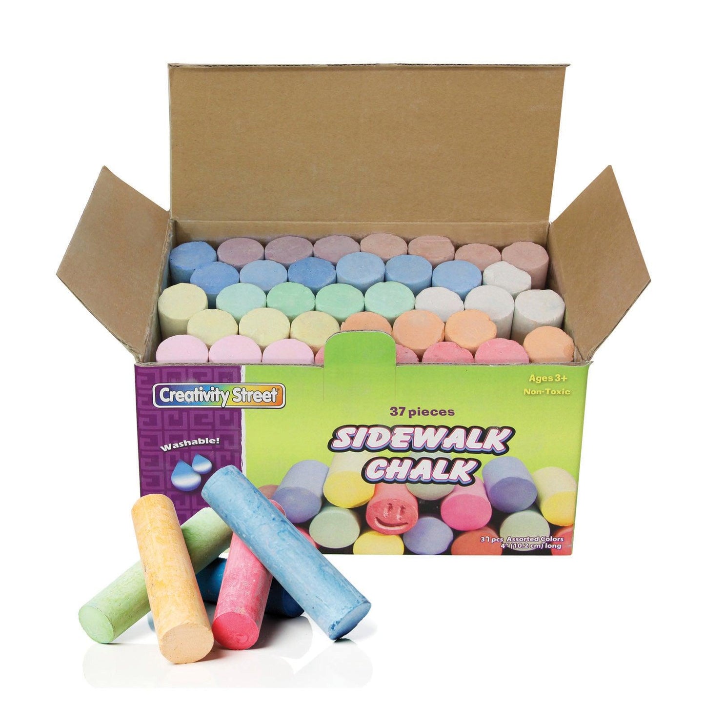 Sidewalk Chalk, Assorted Colors, 4", 37 Pieces Per Pack, 3 Packs - Loomini