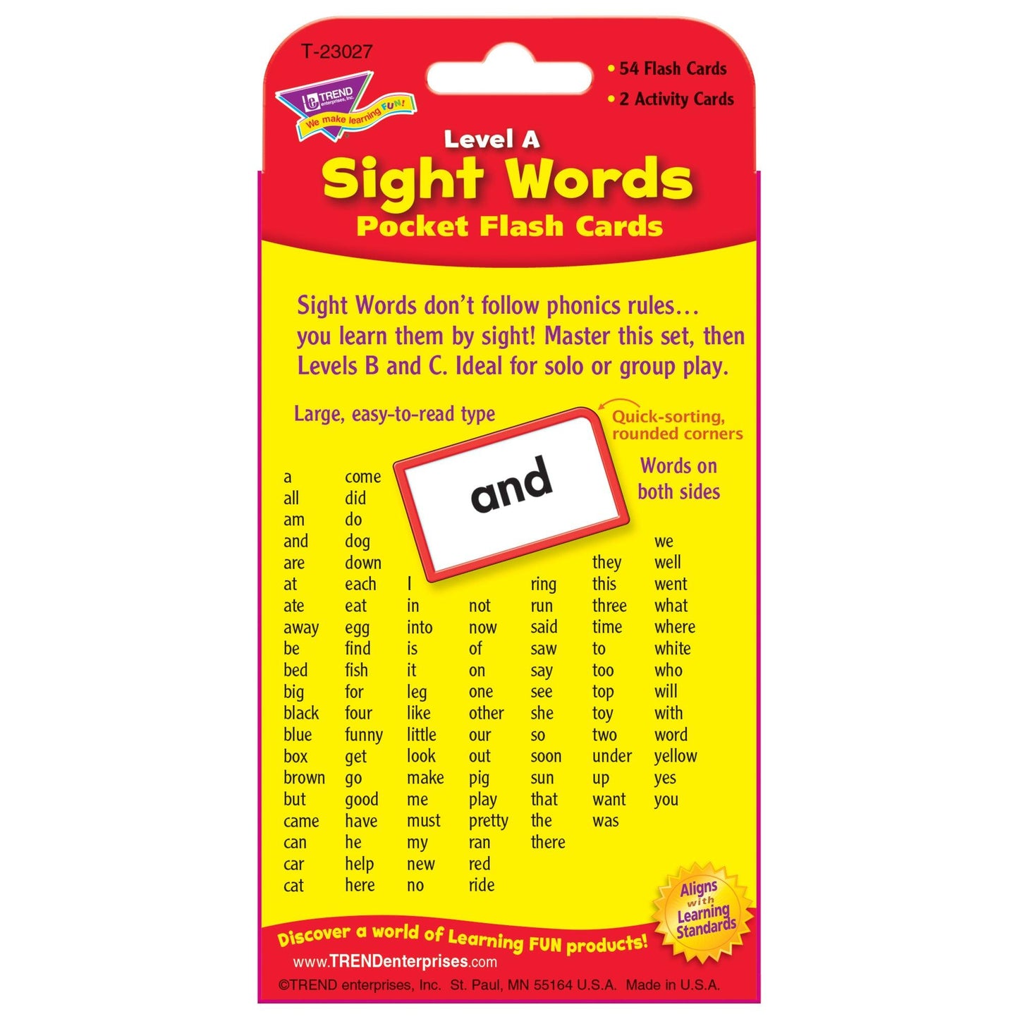 Sight Words – Level A Pocket Flash Cards, 6 Packs - Loomini