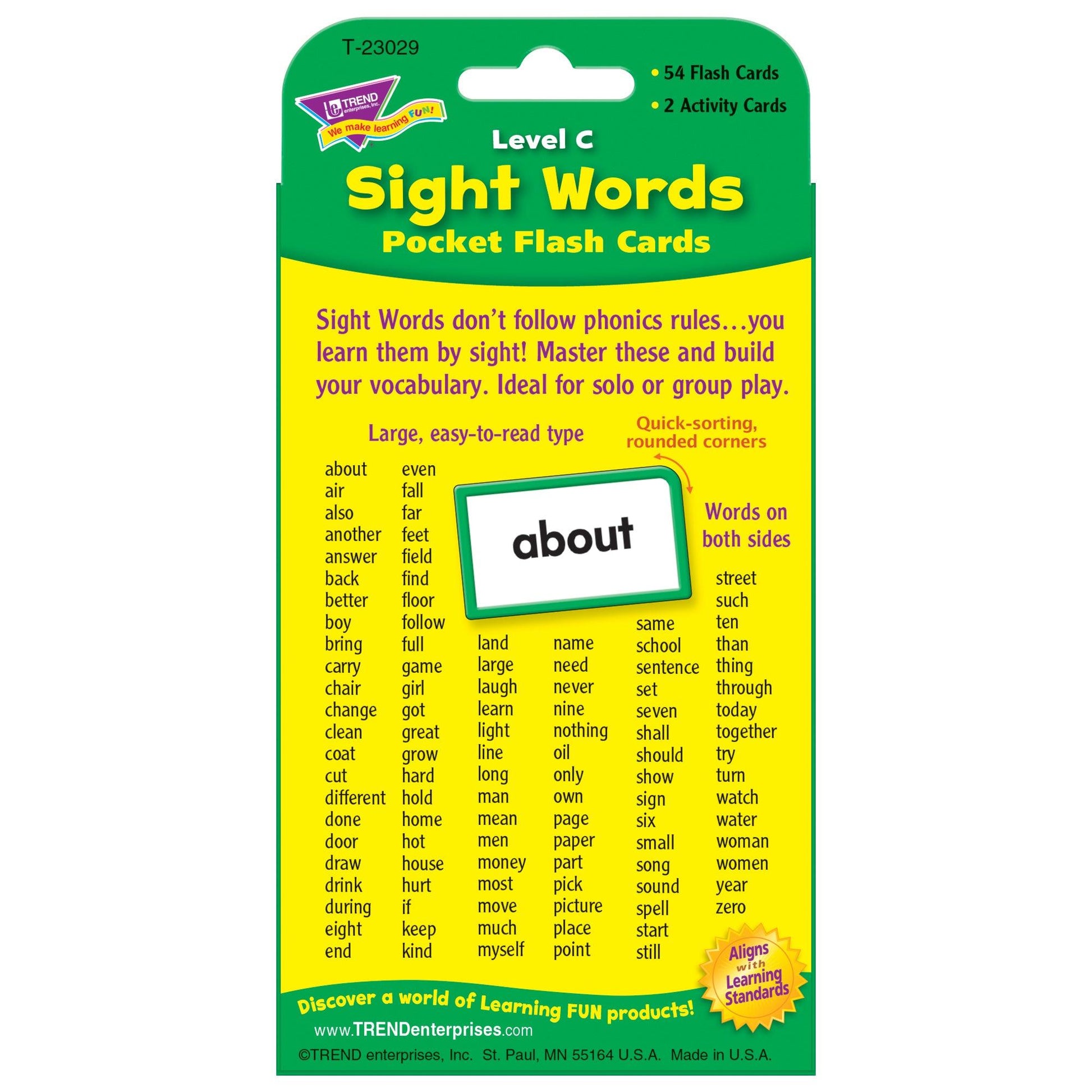 Sight Words – Level C Pocket Flash Cards, 6 Packs - Loomini