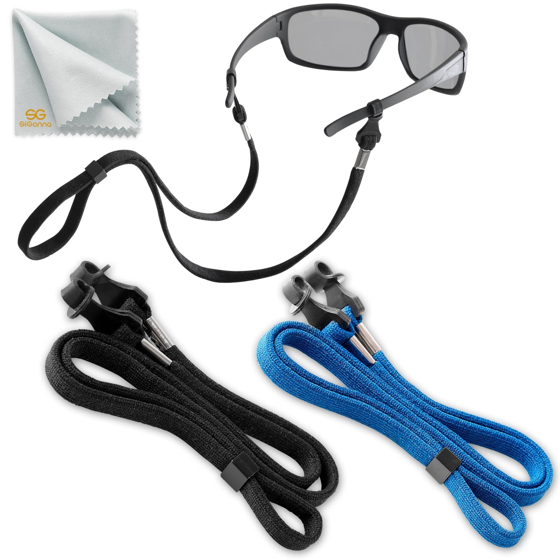 SIGONNA Eye Glasses String Holder Strap - Eyeglass Straps Cords for Men Women - Eyeglass Holders Around Neck - Sunglasses String Chain Lanyard Retainer - 2 Pcs (Black Blue) - Loomini