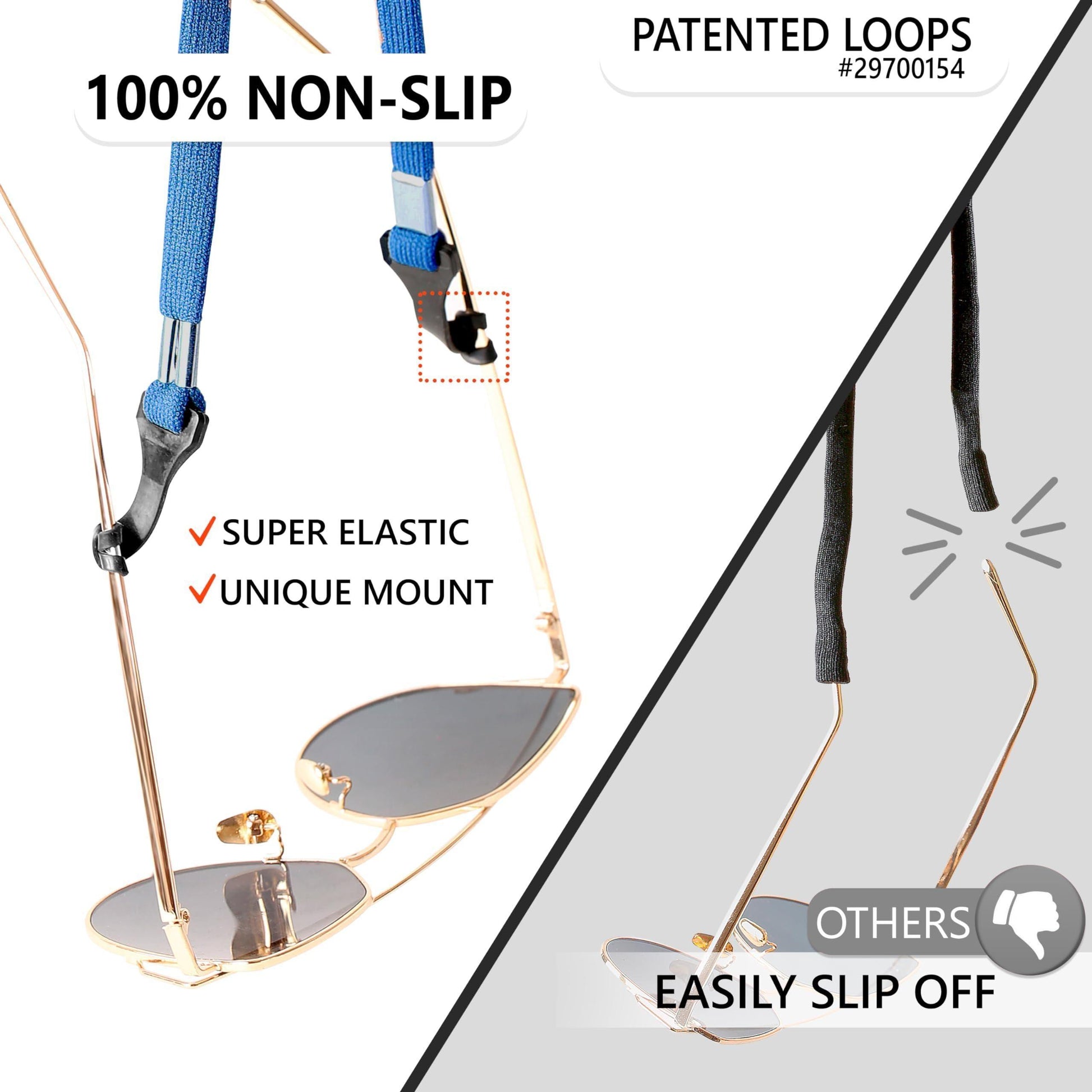 SIGONNA Eye Glasses String Holder Strap - Eyeglass Straps Cords for Men Women - Eyeglass Holders Around Neck - Sunglasses String Chain Lanyard Retainer - 2 Pcs (Black Blue) - Loomini