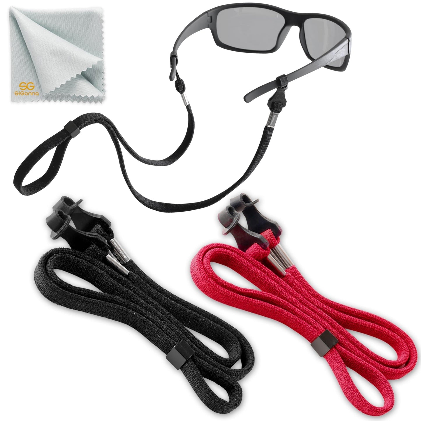 SIGONNA Eye Glasses String Holder Strap - Eyeglass Straps Cords for Men Women - Eyeglass Holders Around Neck - Sunglasses String Chain Lanyard Retainer - 2 Pcs (Black Red) - Loomini