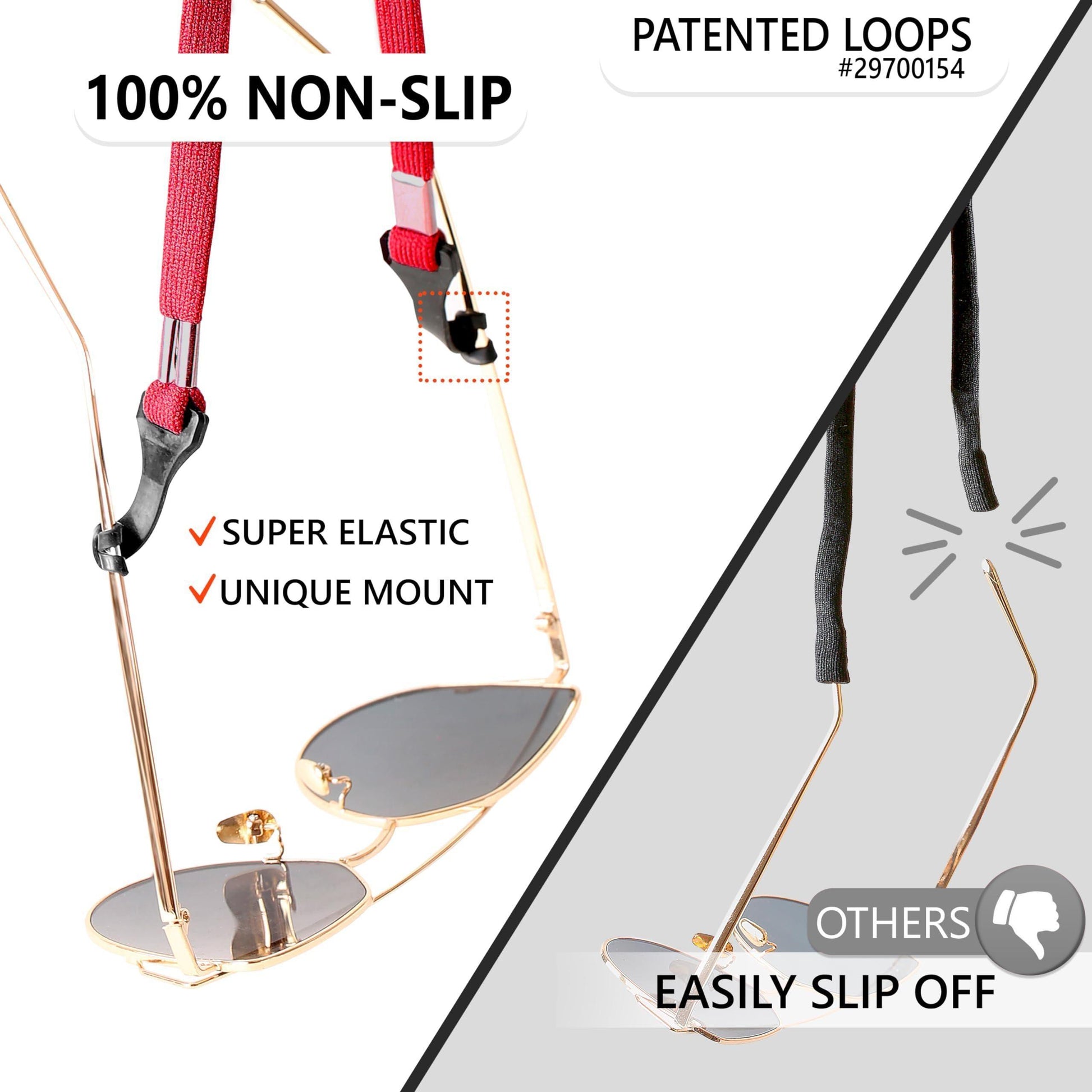 SIGONNA Eye Glasses String Holder Strap - Eyeglass Straps Cords for Men Women - Eyeglass Holders Around Neck - Sunglasses String Chain Lanyard Retainer - 2 Pcs (Black Red) - Loomini