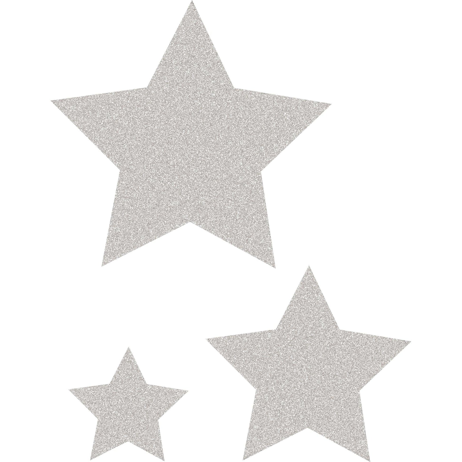 Silver Glitz Stars Accents, Assorted Sizes, 30 Per Pack, 3 Packs - Loomini