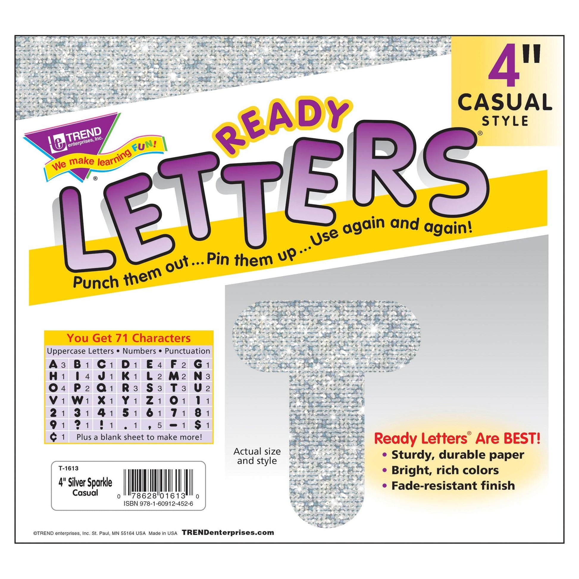 Silver Sparkle 4" Casual Uppercase Ready Letters®, 71 Per Pack, 3 Packs - Loomini