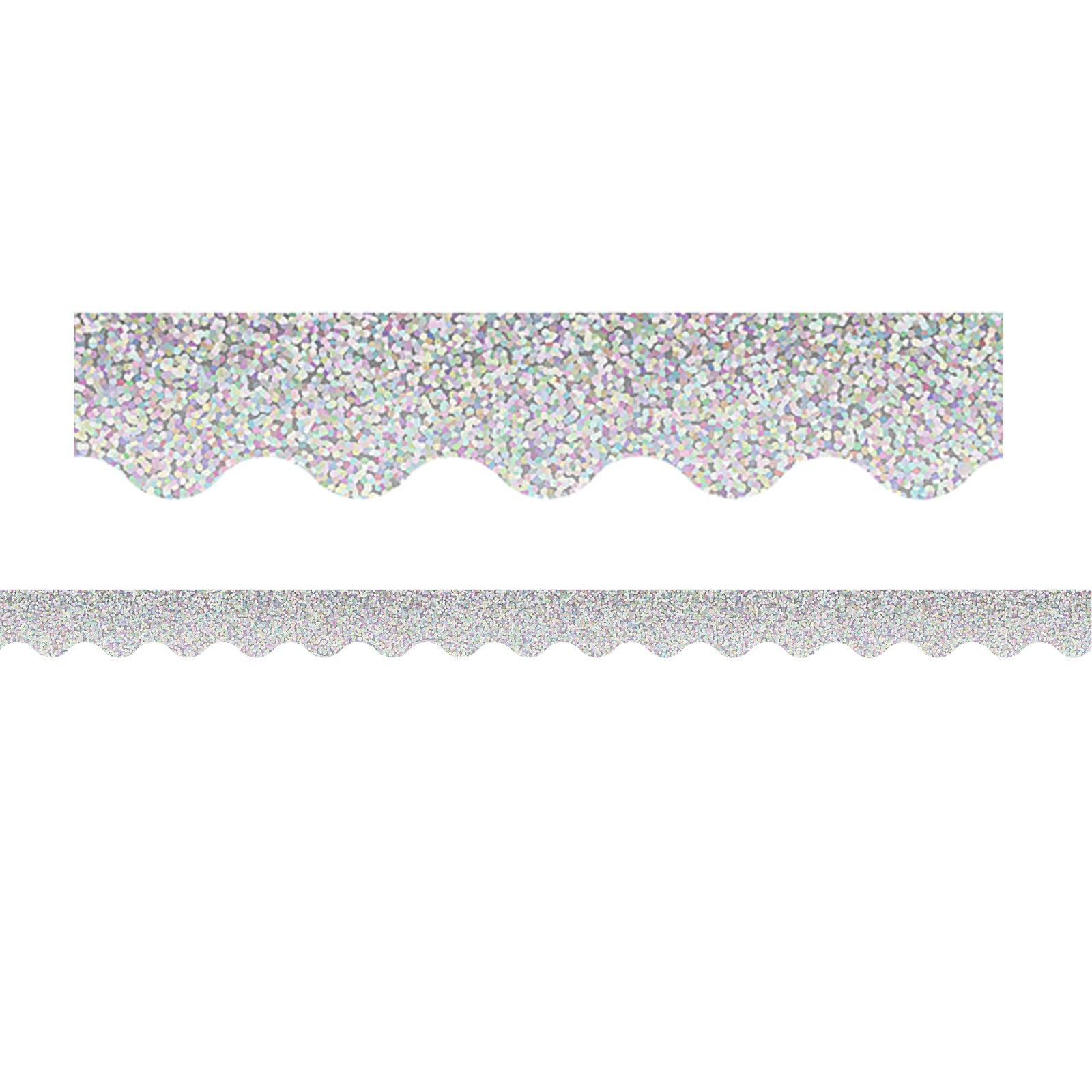 Silver Sparkle Scalloped Border Trim, 35 Feet Per Pack, 6 Packs - Loomini