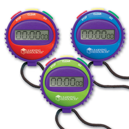 Simple Stopwatch, Red, Blue, Green, Pack of 12 - Loomini