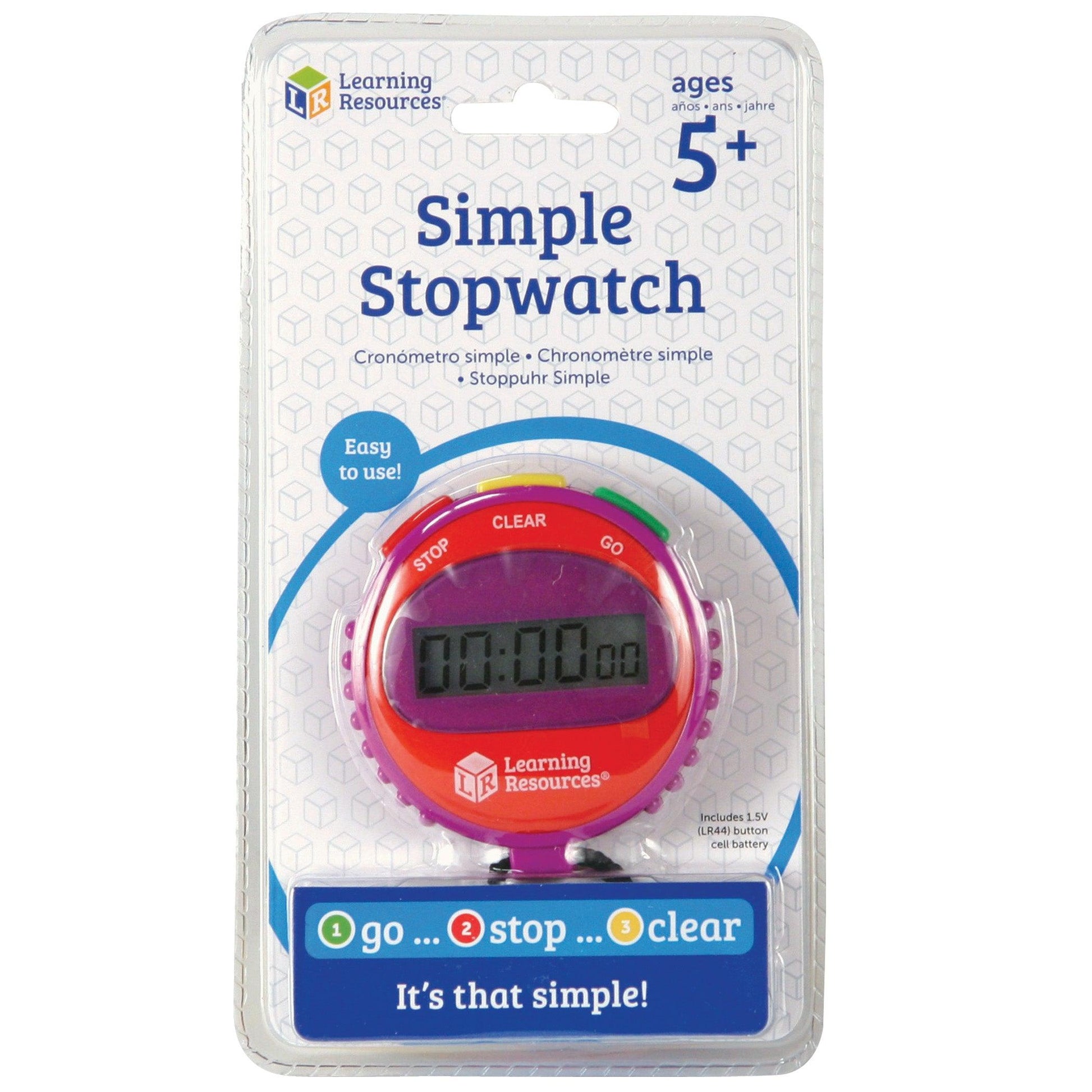 Simple Stopwatch, Red, Blue, Green, Pack of 12 - Loomini