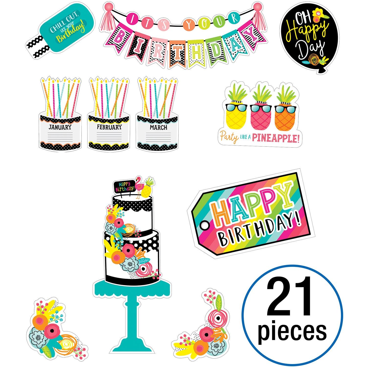 Simply Stylish Tropical Pineapple Birthday Bulletin Board Set, 21 Pieces - Loomini