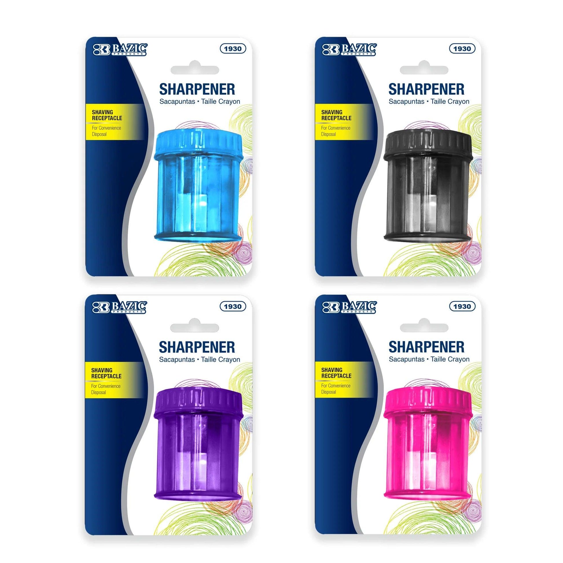 Single Hole Sharpener with Round Receptacle, Assorted Colors, Pack of 24 - Loomini