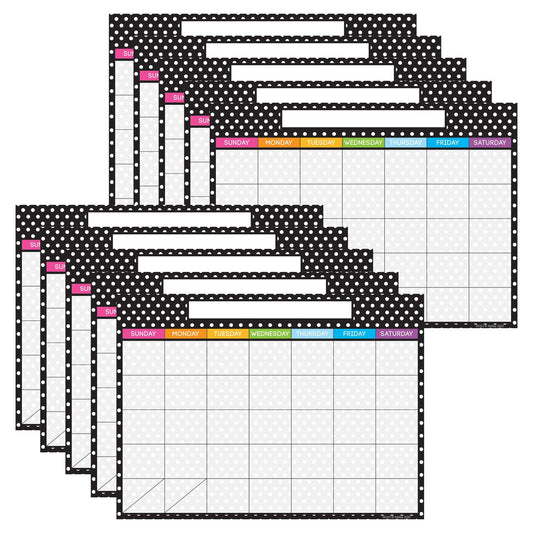 Smart Poly® PosterMat Pals™ Space Savers, 13" x 9-1/2", BW Dots Calendar, Pack of 10 - Loomini