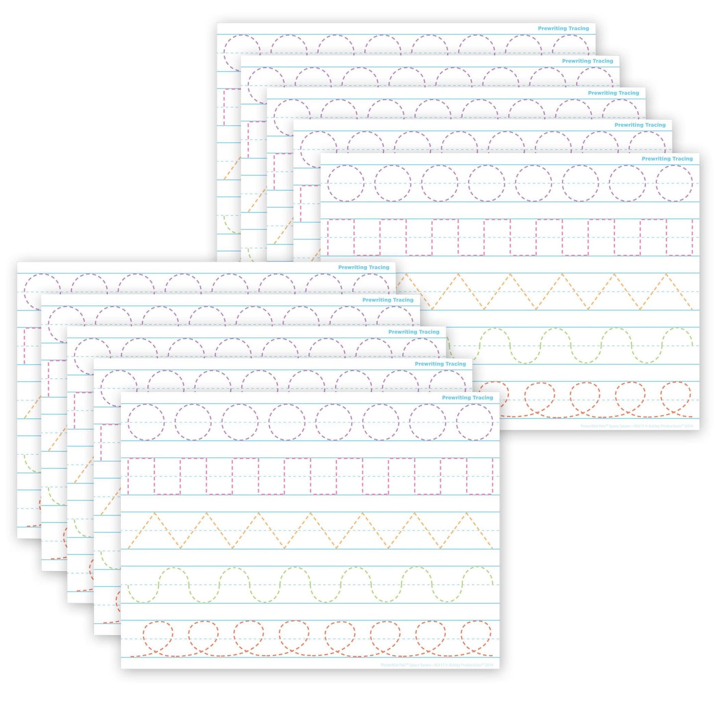 Smart Poly® PosterMat Pals™ Space Savers, 13" x 9-1/2", Prewriting Tracing, Pack of 10 - Loomini
