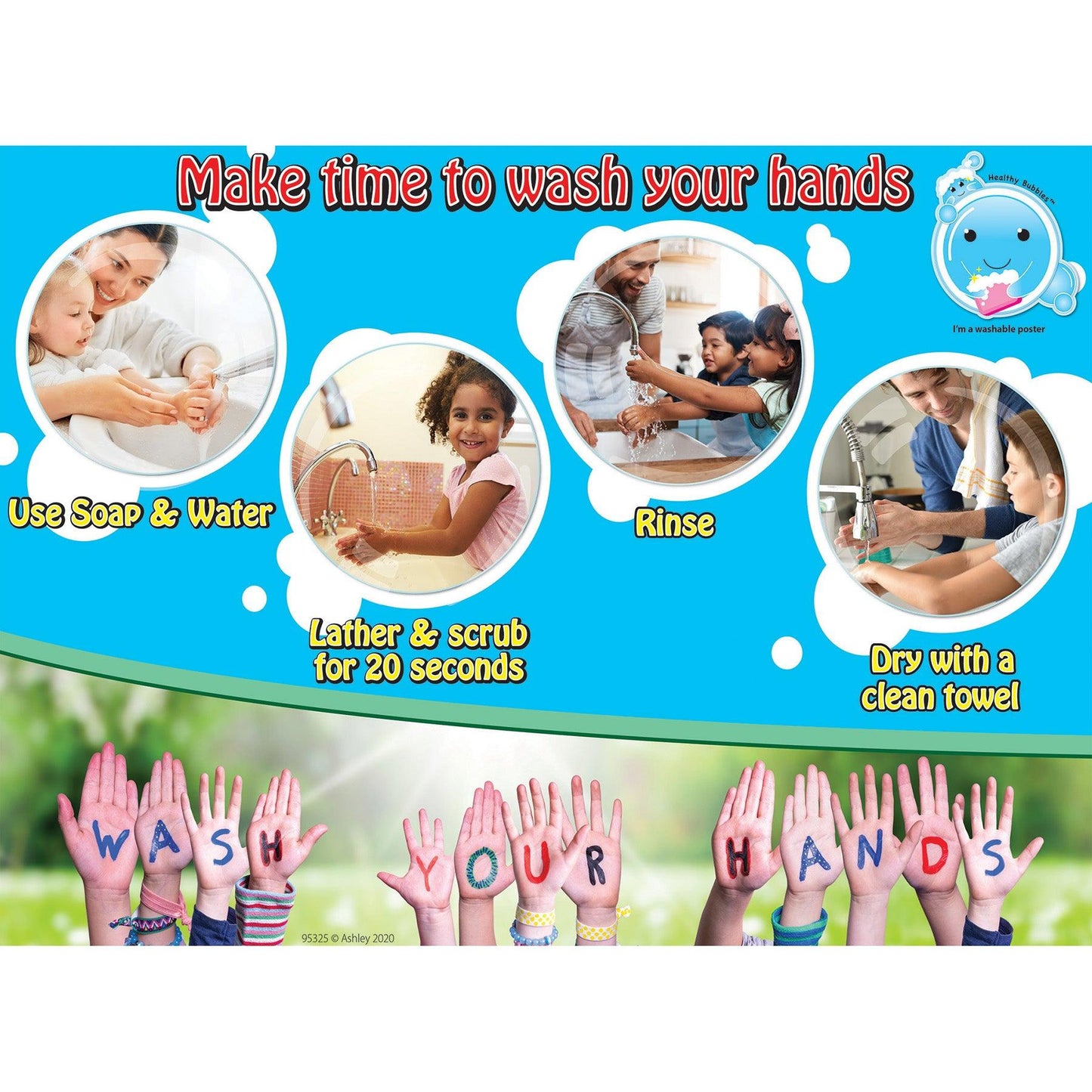 Smart Poly® PosterMat Pals™ Space Savers, 13" x 9-1/2", Time To Wash Hands, Pack of 10 - Loomini
