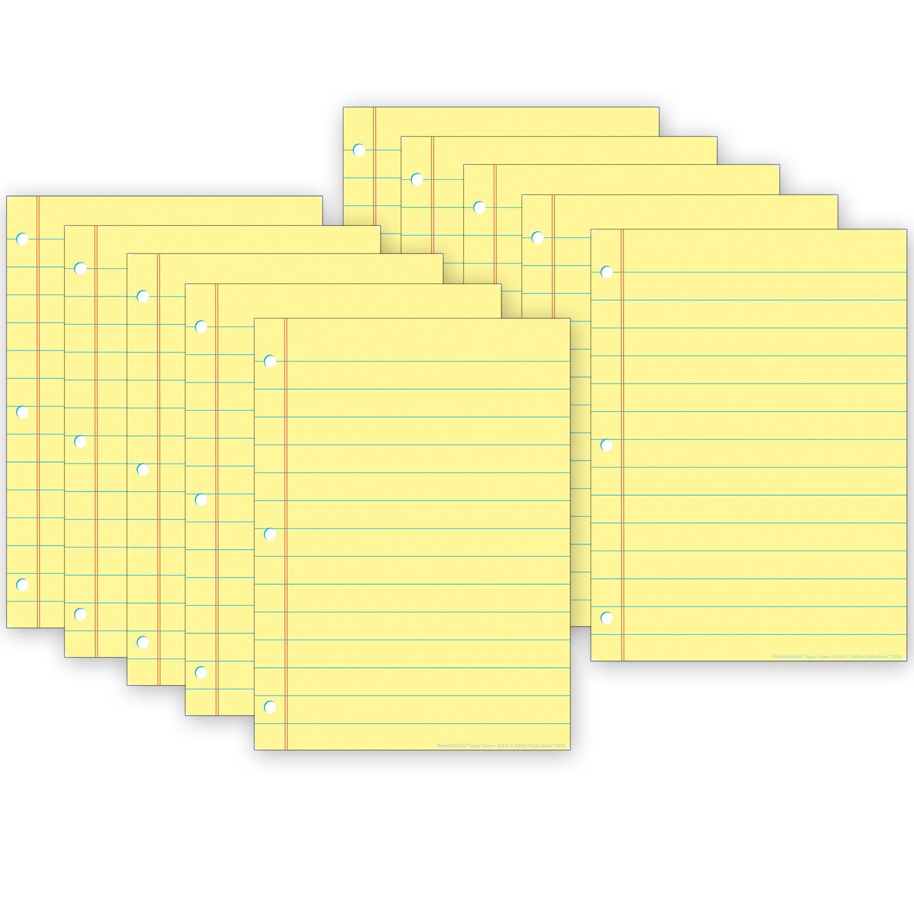 Smart Poly® PosterMat Pals™ Space Savers, 13" x 9-1/2", Yellow Notebook Paper, Pack of 10 - Loomini
