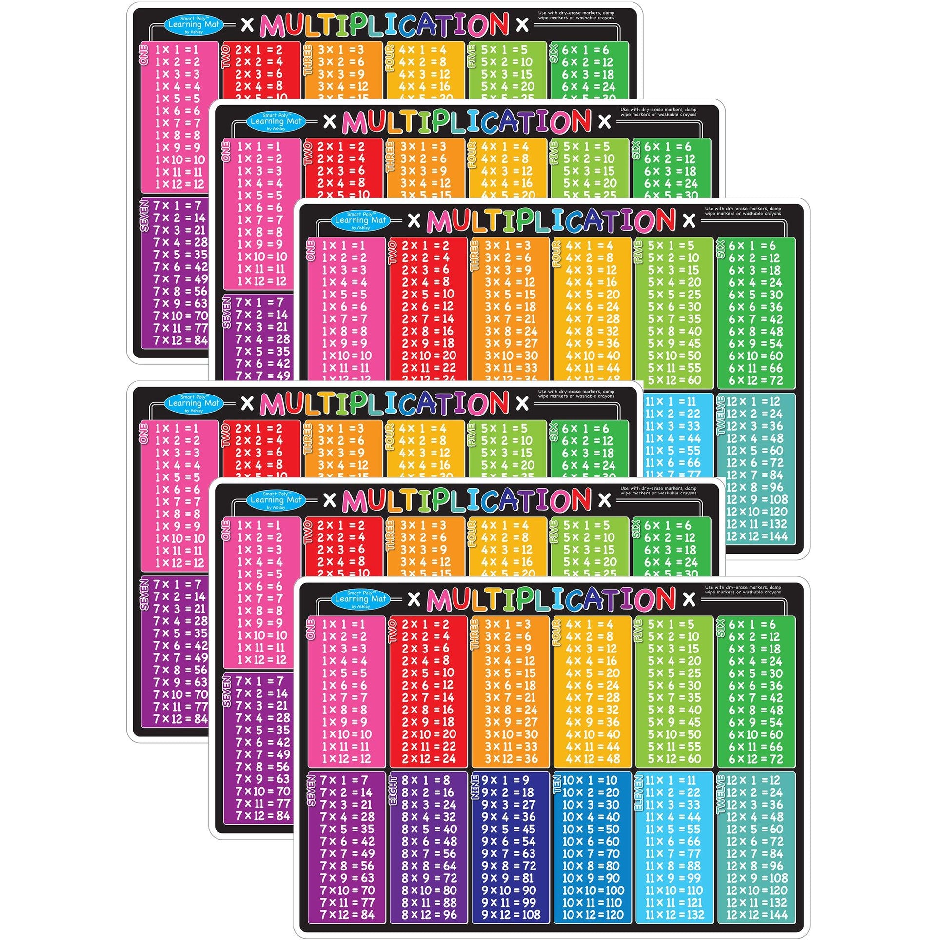 Smart Poly™ Learning Mat, 12" x 17", Double-Sided, Multiplication, Pack of 6 - Loomini