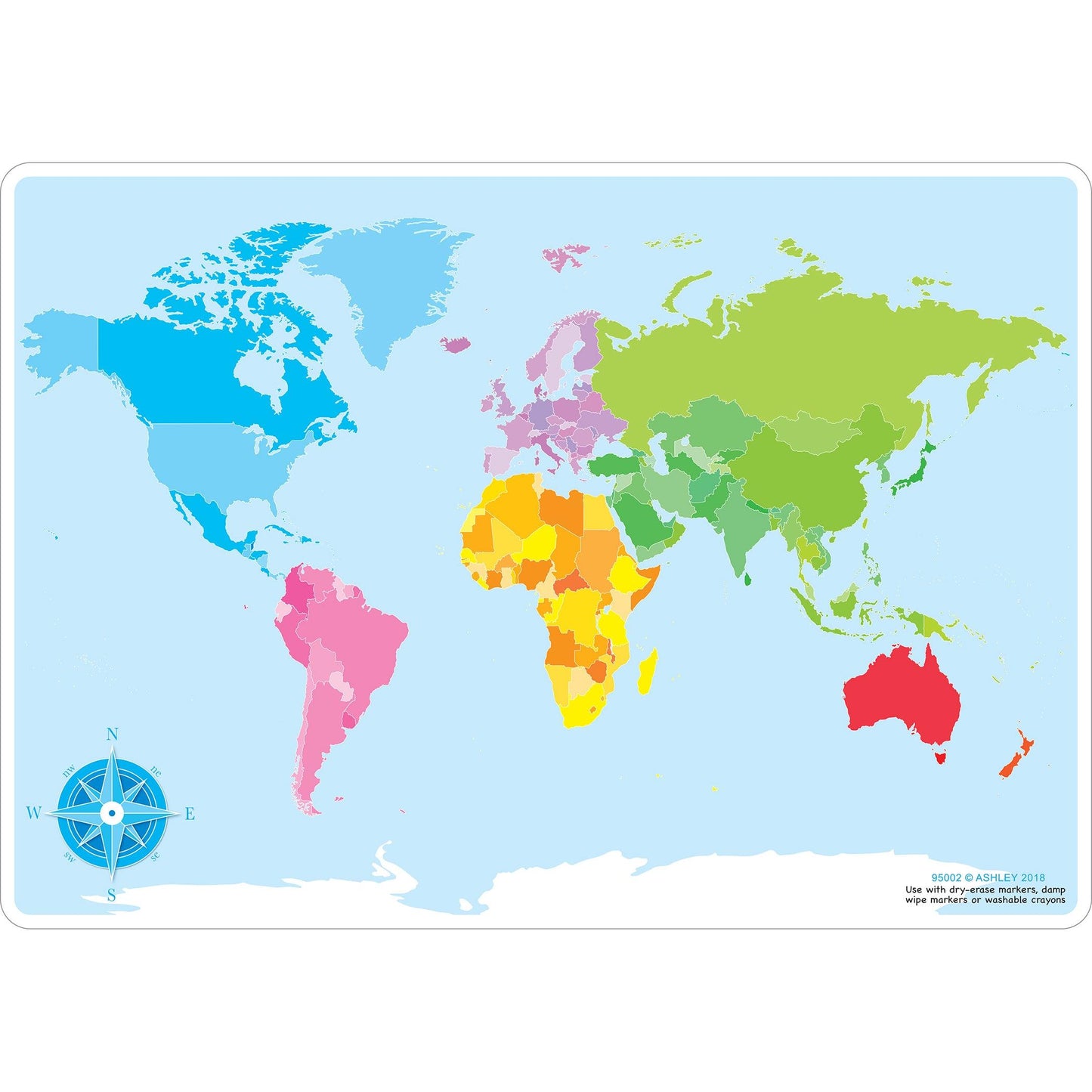 Smart Poly™ Learning Mats, 12" x 17", Double-Sided, World Basic Map, Pack of 10 - Loomini
