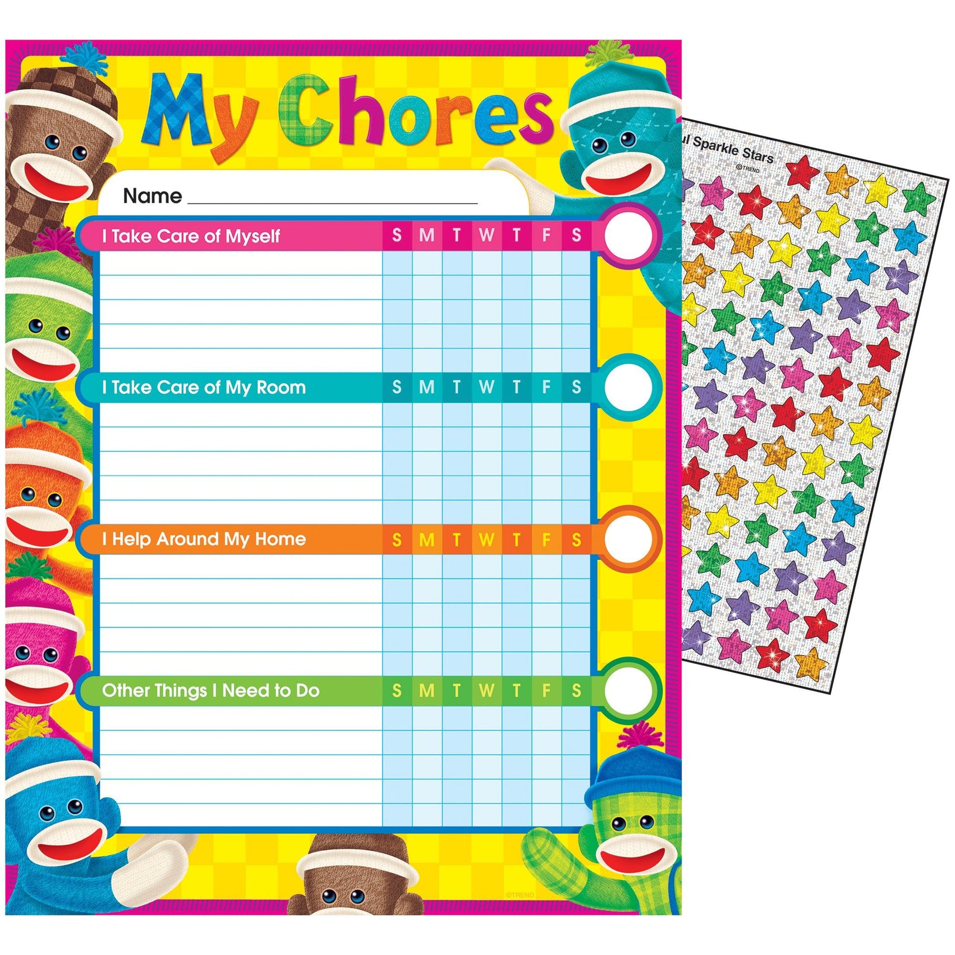 Sock Monkeys Chore Charts, 25 Per Pack, 3 Packs - Loomini