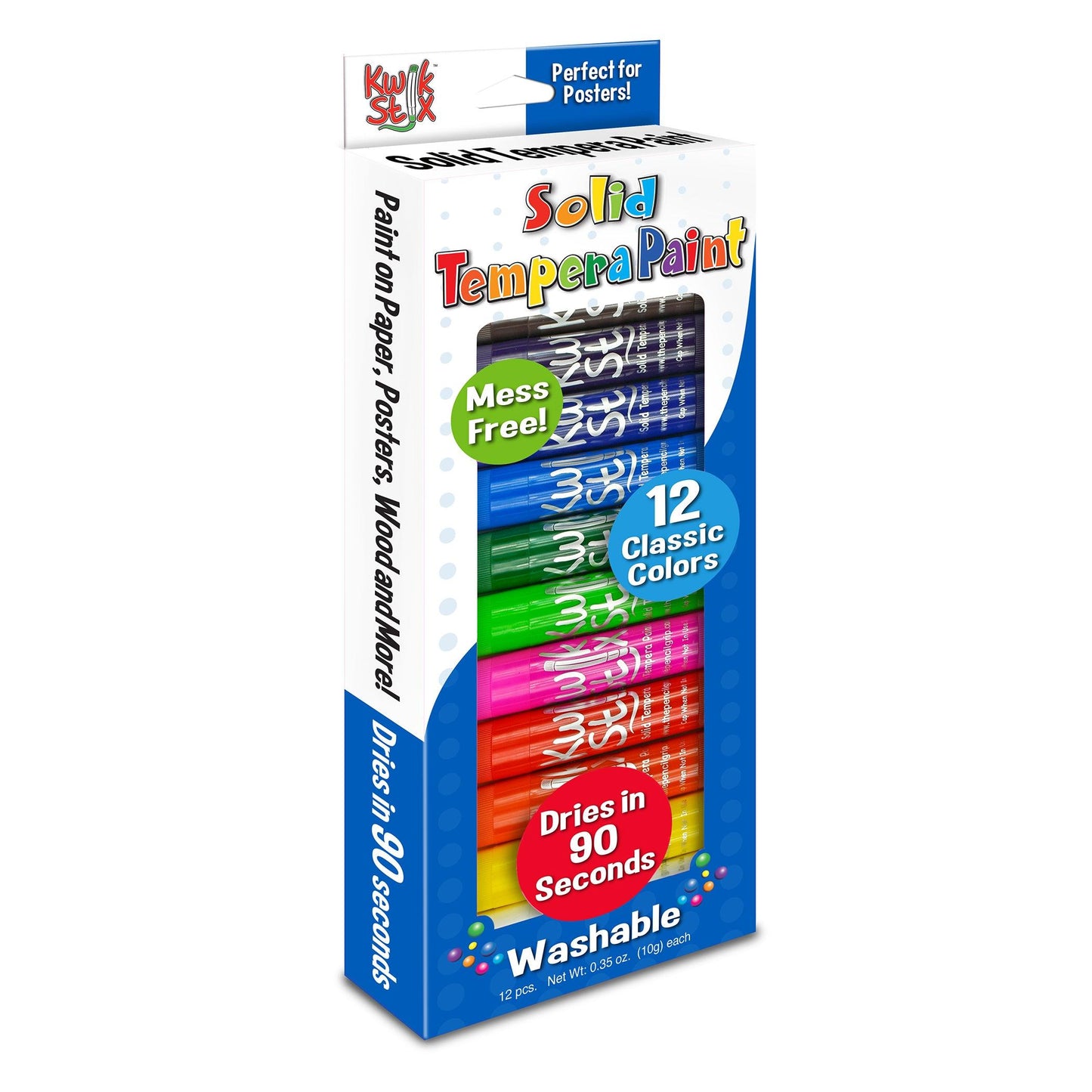 Solid Tempera Paint Sticks, Classic Colors, 12 Per Pack, 2 Packs - Loomini