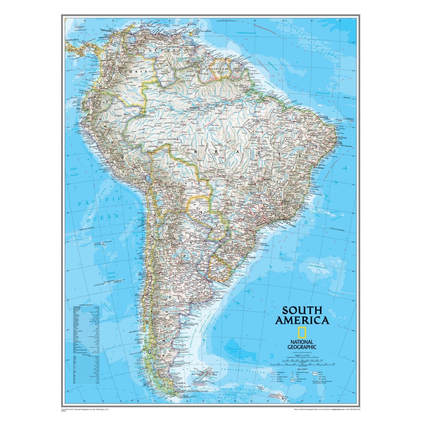 South America Wall Map, 24" Width, 30" Length - Loomini