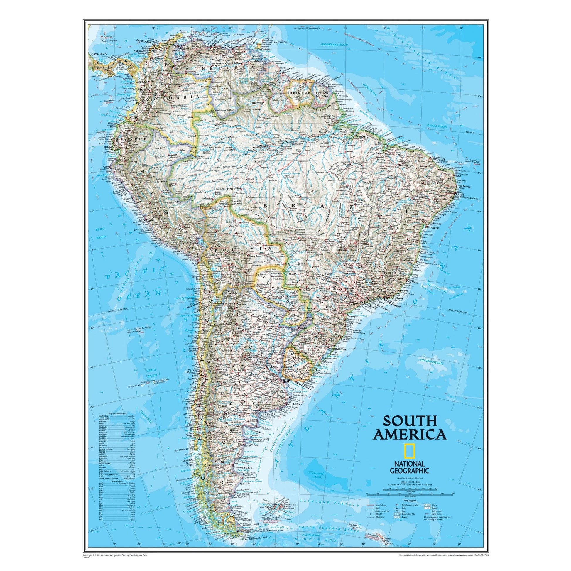 South America Wall Map, 24" Width, 30" Length - Loomini