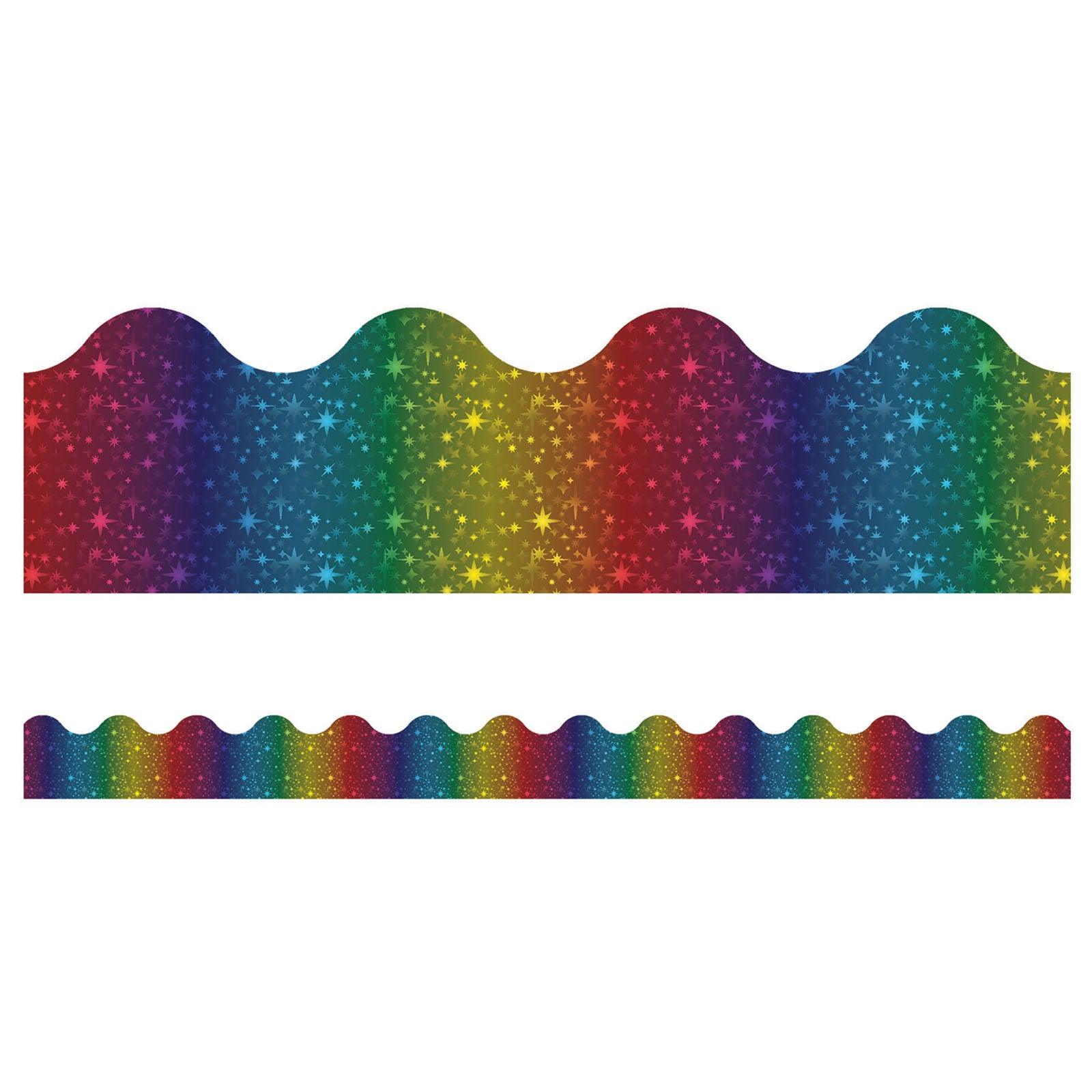 Sparkle + Shine Rainbow Foil Scalloped Border, 39 Feet Per Pack, 6 Packs - Loomini