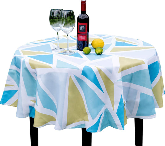 Spring & Easter Outdoor Blue Triangles Tablecloth Spill Proof wrinkle free Stain Resistant Non Iron Wrinkles Free Easter Parties BBQs Family Gatherings Pool Waterproof Round 60 - Loomini