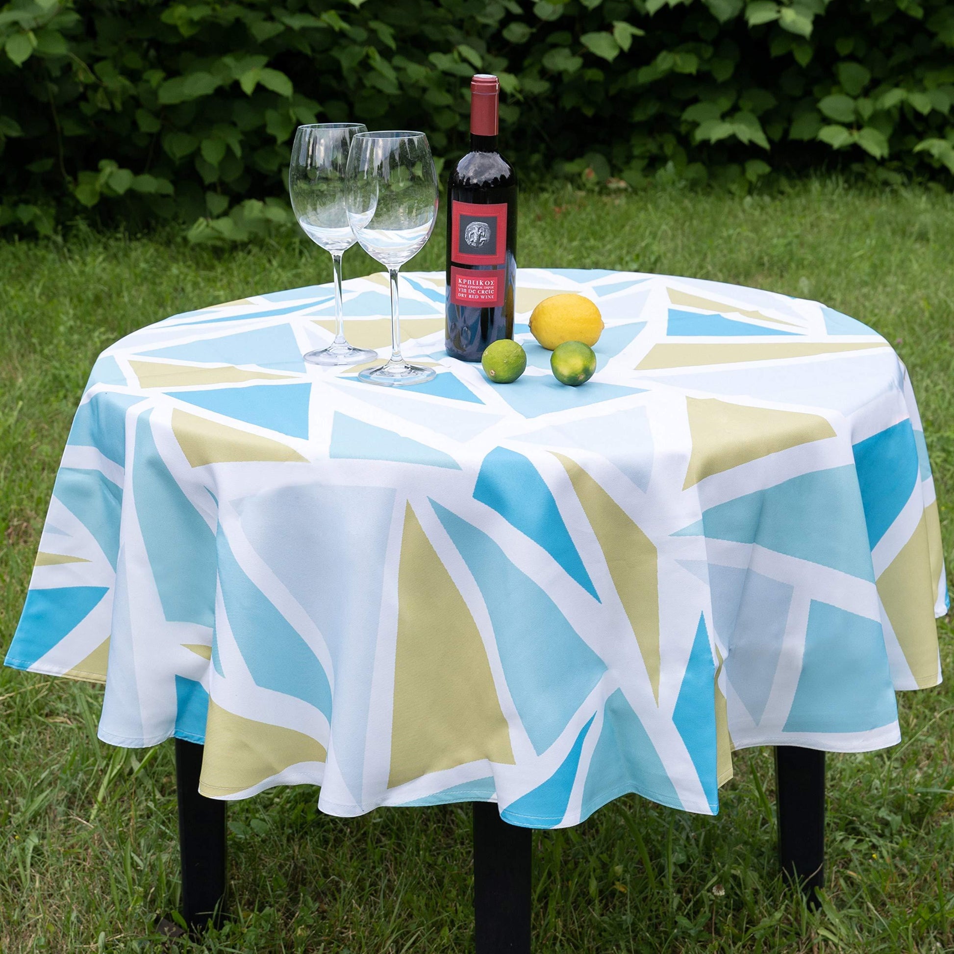 Spring & Easter Outdoor Blue Triangles Tablecloth Spill Proof wrinkle free Stain Resistant Non Iron Wrinkles Free Easter Parties BBQs Family Gatherings Pool Waterproof Round 60 - Loomini