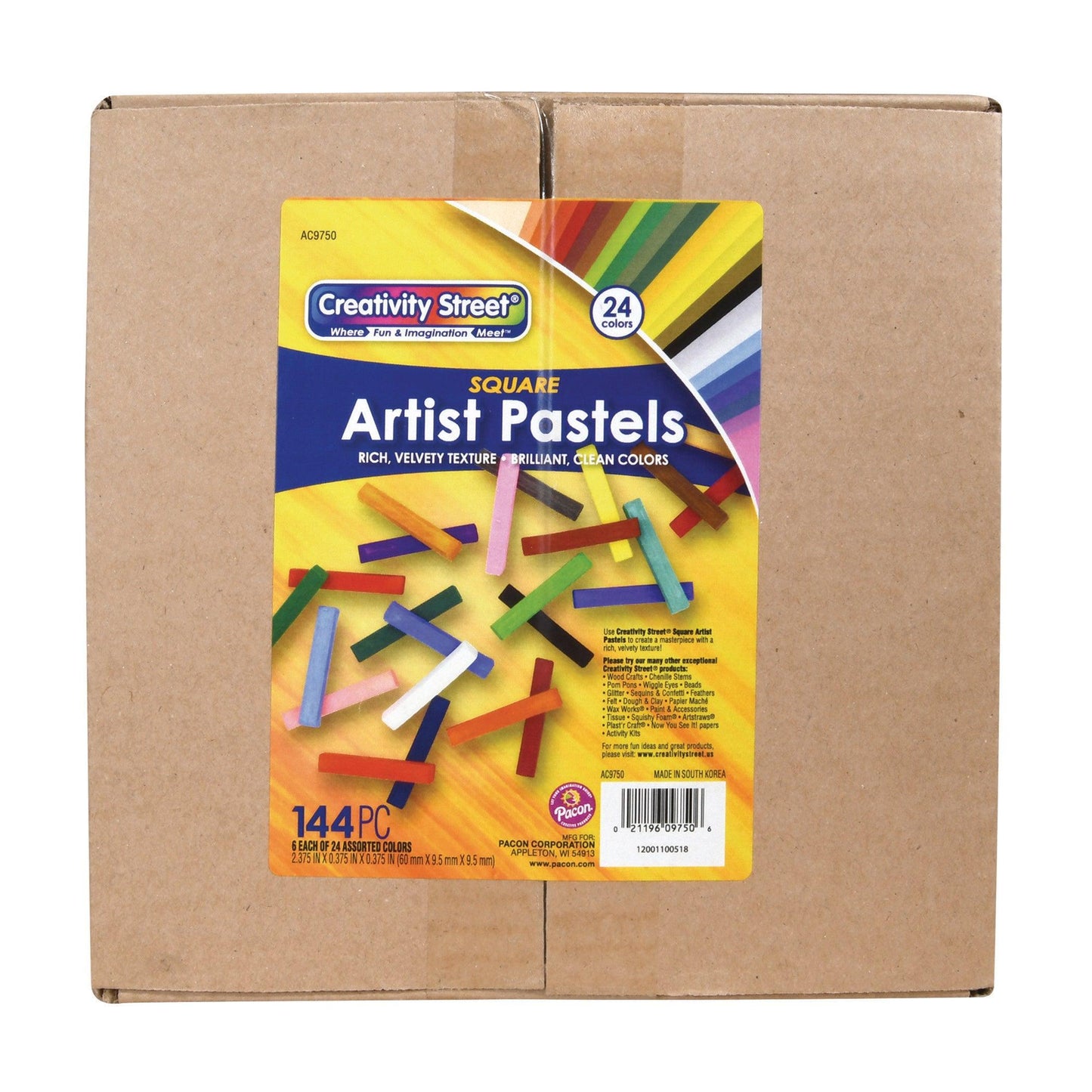 Square Artist Pastels, 24 Assorted Colors, 6 Each, 2-3/8" x 3/8" x 3/8", 144 Pieces - Loomini