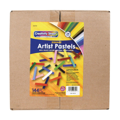 Square Artist Pastels, 24 Assorted Colors, 6 Each, 2-3/8" x 3/8" x 3/8", 144 Pieces - Loomini