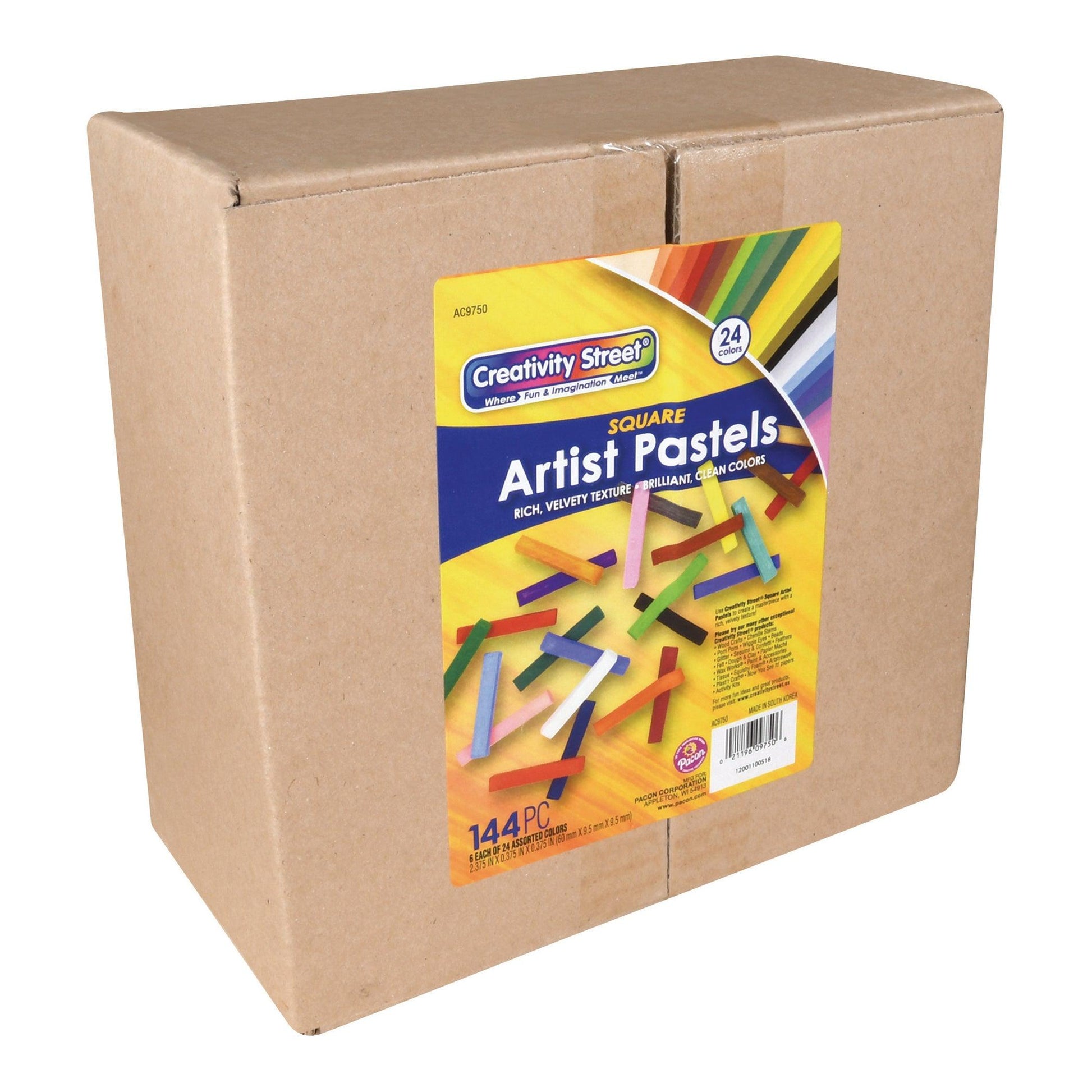 Square Artist Pastels, 24 Assorted Colors, 6 Each, 2-3/8" x 3/8" x 3/8", 144 Pieces - Loomini