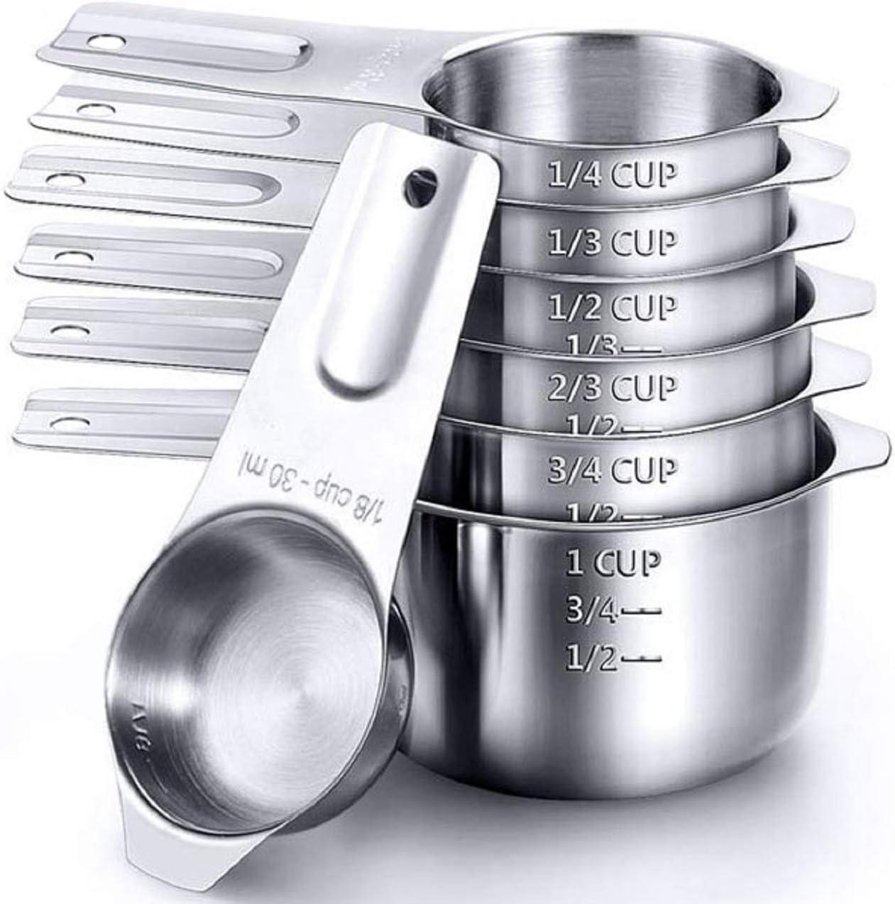 Stainless Steel Measuring Cup Set of 7pcs Durable Stackable for Precise Dry & Liquid Ingredient Measurements Ideal for Cooking and Baking - Loomini