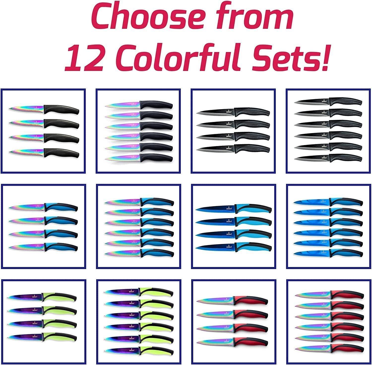 Stainless Steel Steak Knife Set Titanium Coated Colorful Kitchen Knives with Straight Edge Smooth & Sharp Rainbow Iridescent Kitchen Gifts & Accessories - Loomini