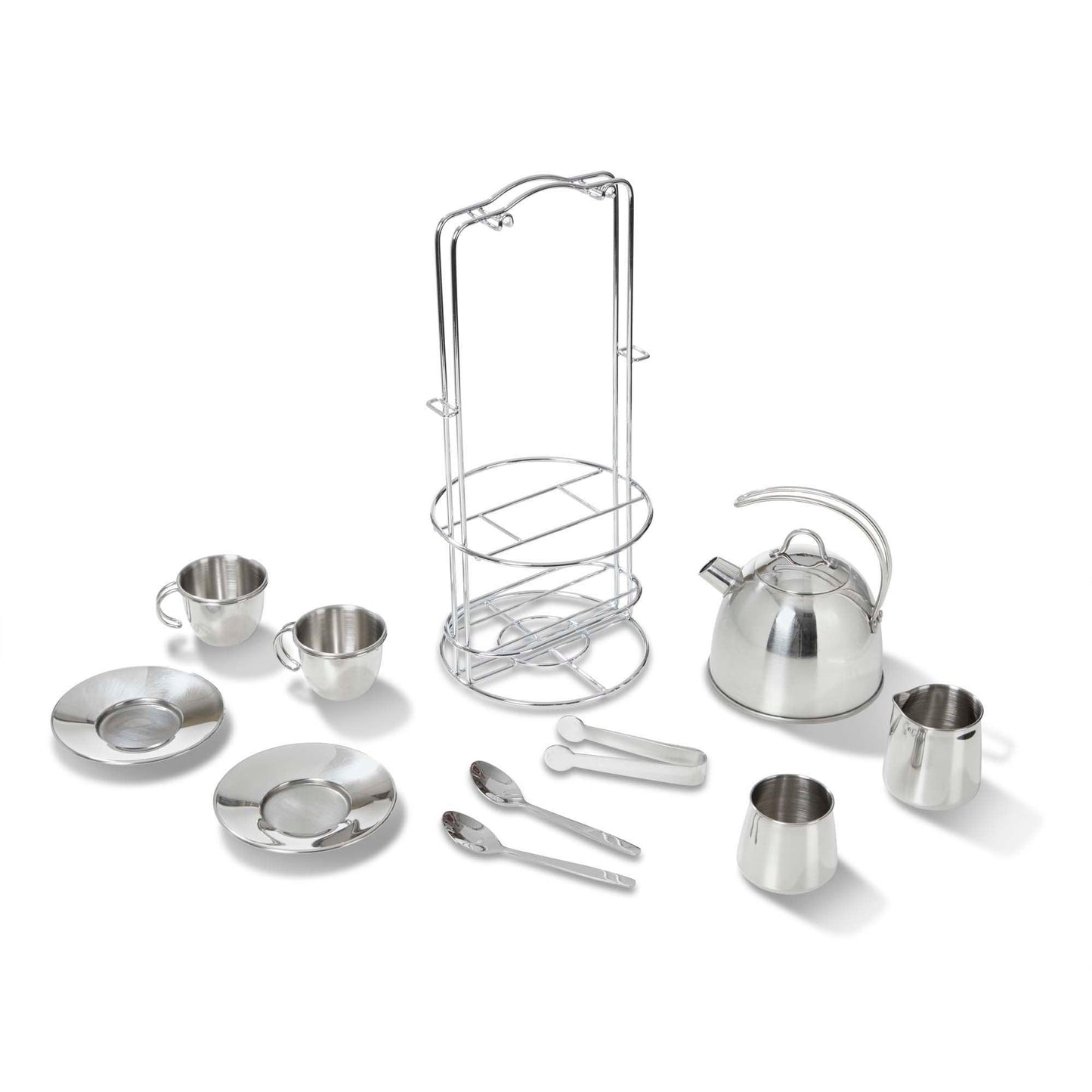 Stainless Steel Tea Set and Storage Stand, 11 Pieces - Loomini