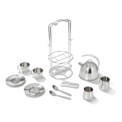 Stainless Steel Tea Set and Storage Stand, 11 Pieces - Loomini