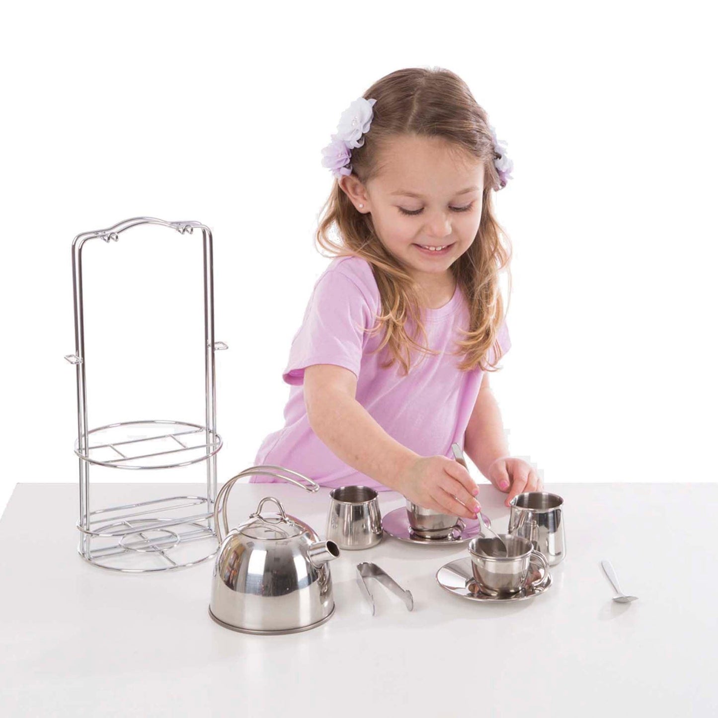 Stainless Steel Tea Set and Storage Stand, 11 Pieces - Loomini