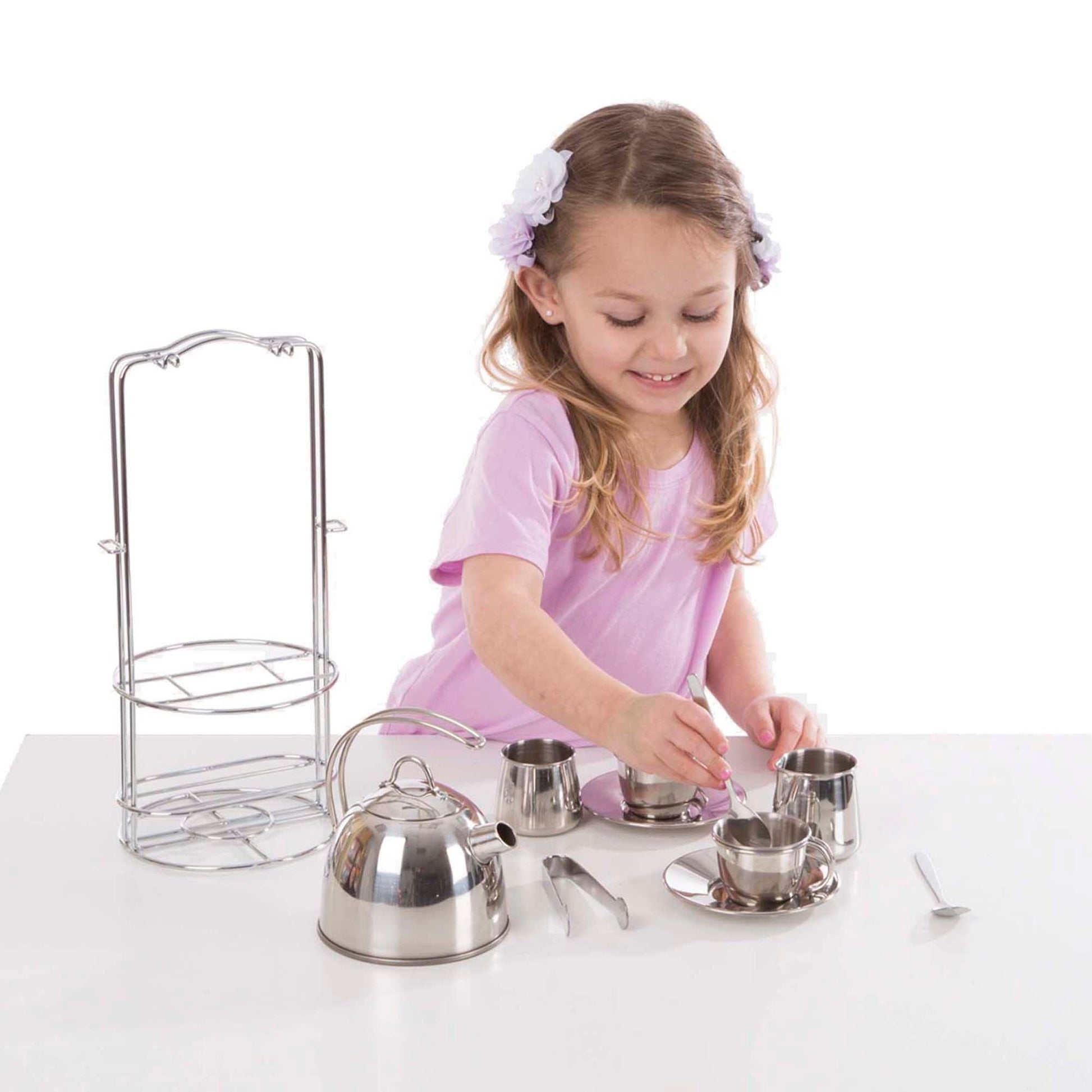 Stainless Steel Tea Set and Storage Stand, 11 Pieces - Loomini