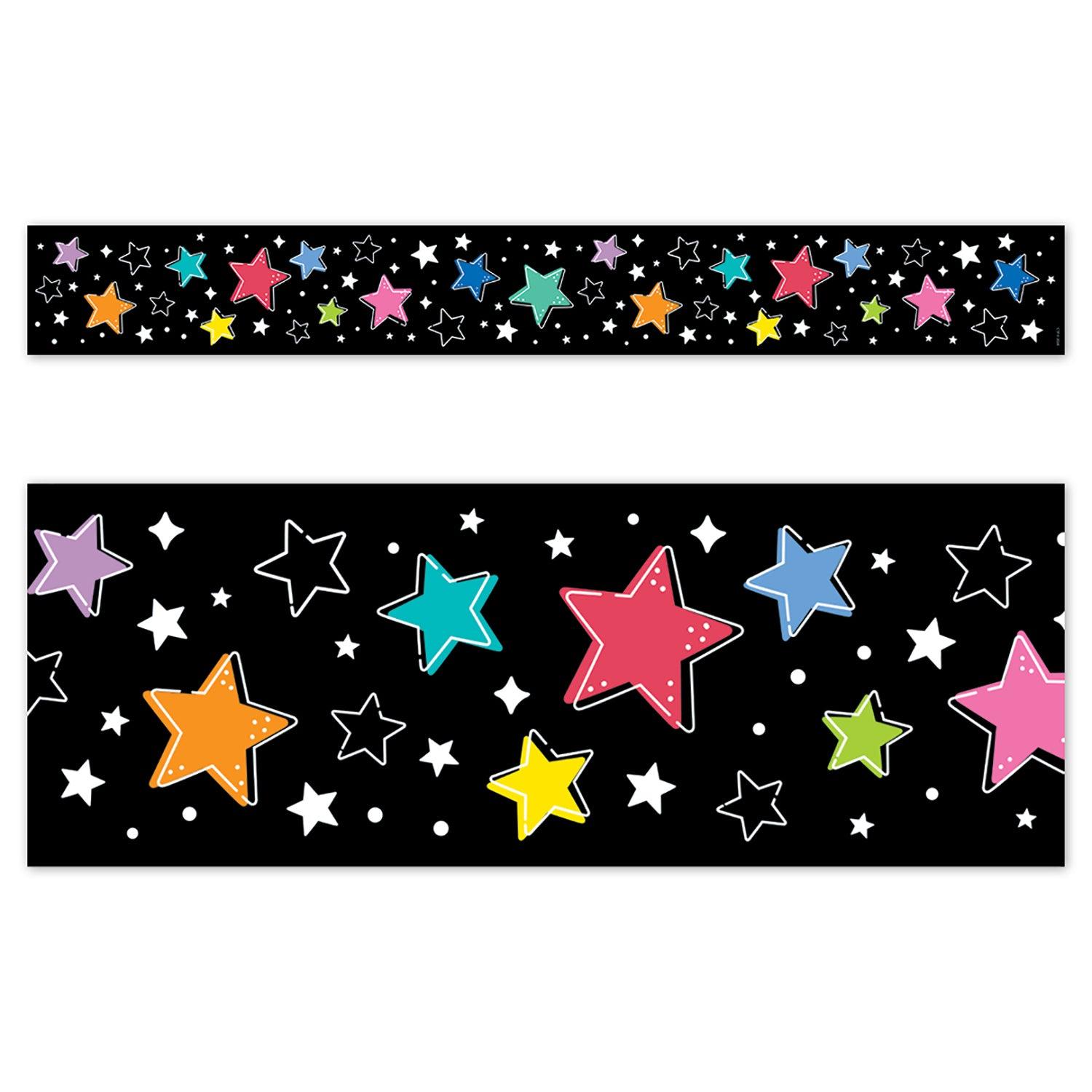 Star Bright Colorful Stars on Black EZ Border, 48 Feet Per Pack, 3 Packs - Loomini