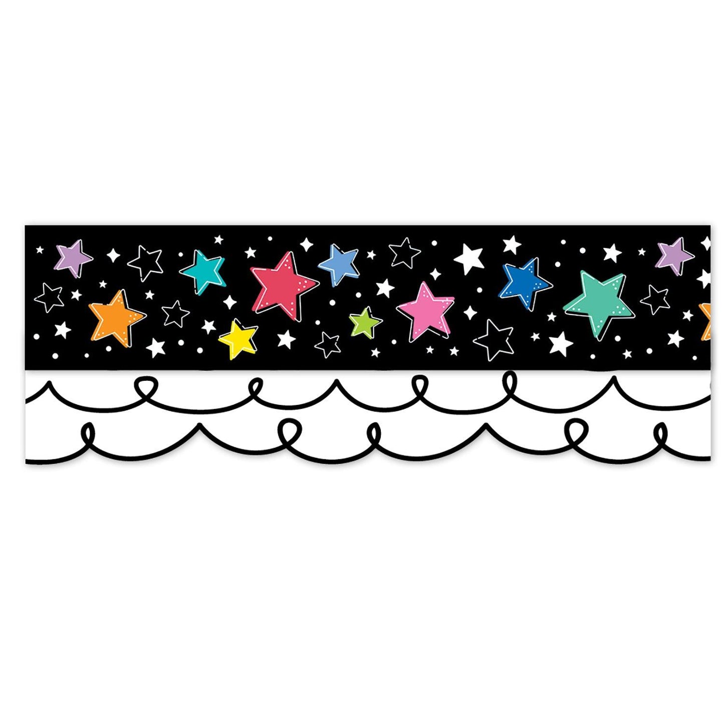 Star Bright Colorful Stars on Black EZ Border, 48 Feet Per Pack, 3 Packs - Loomini