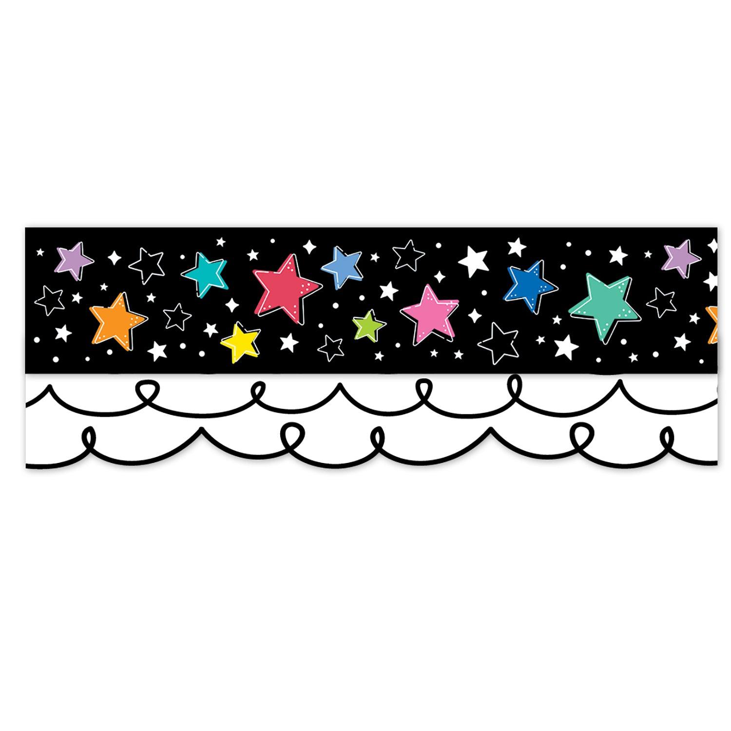 Star Bright Colorful Stars on Black EZ Border, 48 Feet Per Pack, 3 Packs - Loomini