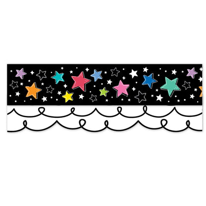 Star Bright Colorful Stars on Black EZ Border, 48 Feet Per Pack, 3 Packs - Loomini