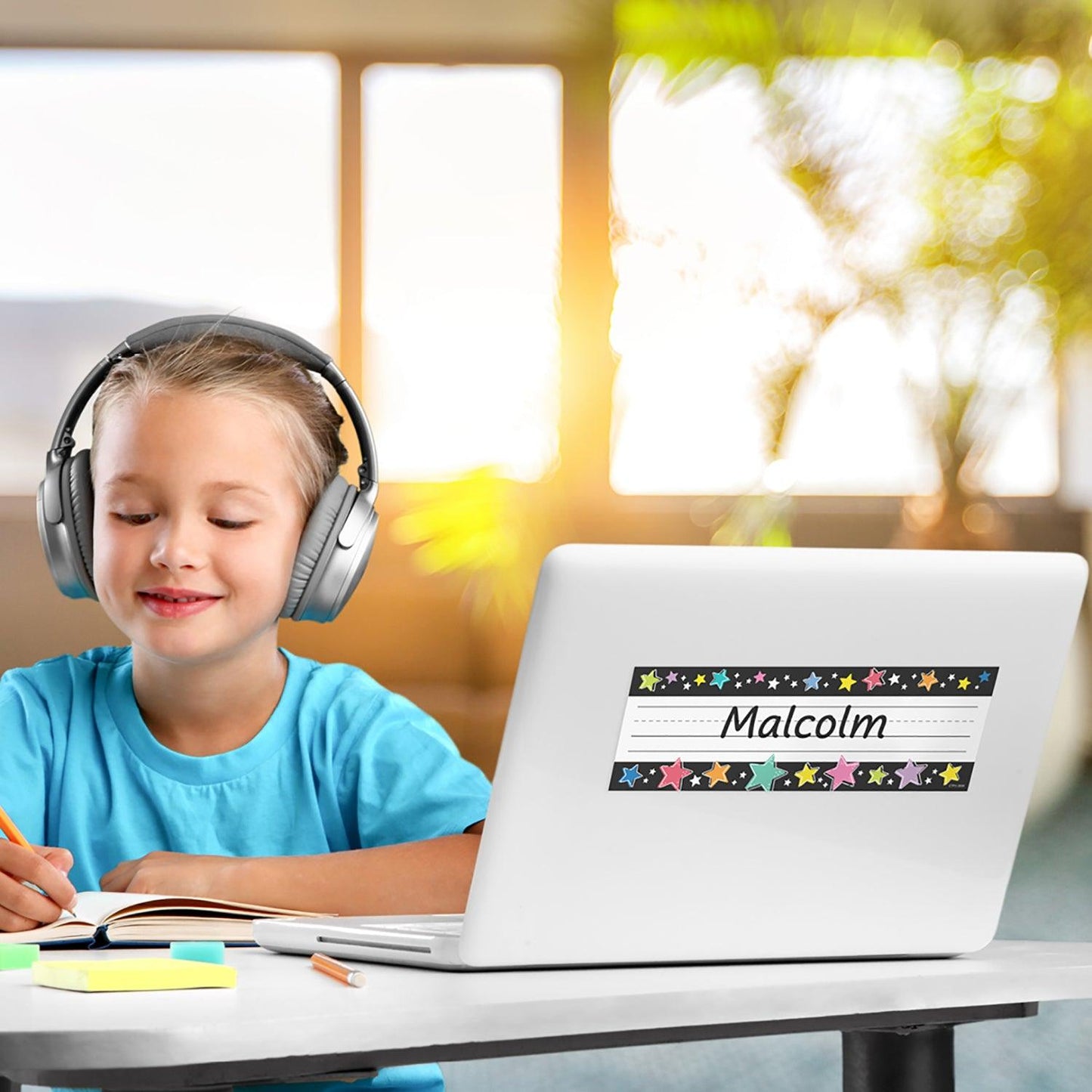 Star Bright Colorful Stars on Black Name Plates, 36 Per Pack, 6 Packs - Loomini