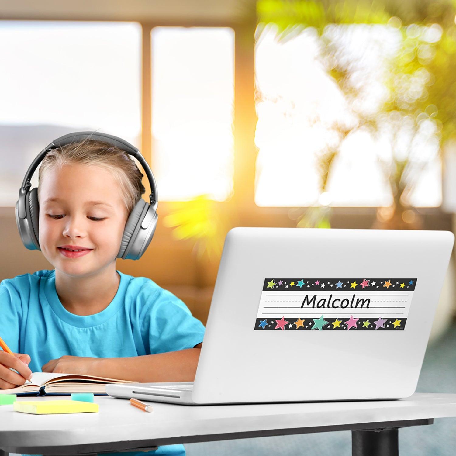 Star Bright Colorful Stars on Black Name Plates, 36 Per Pack, 6 Packs - Loomini