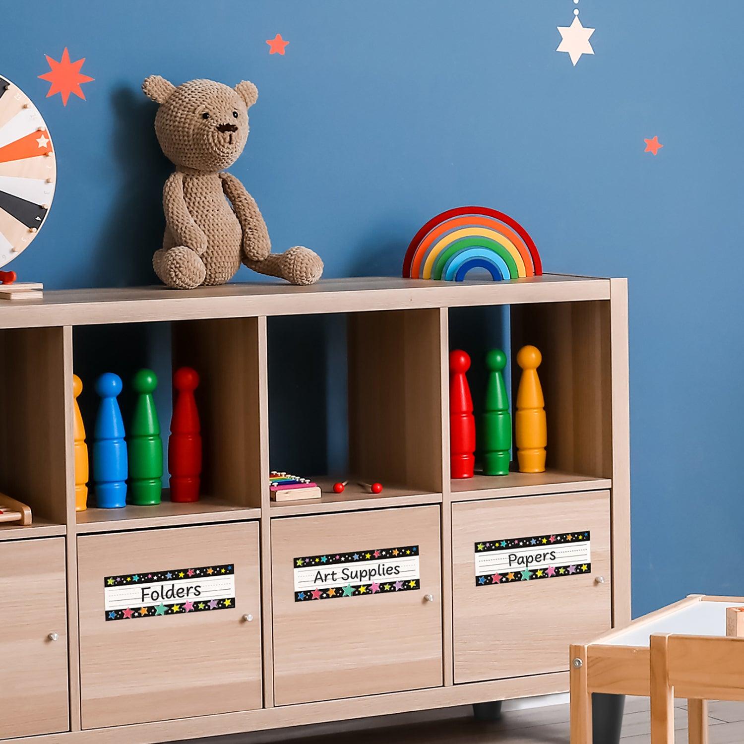 Star Bright Colorful Stars on Black Name Plates, 36 Per Pack, 6 Packs - Loomini