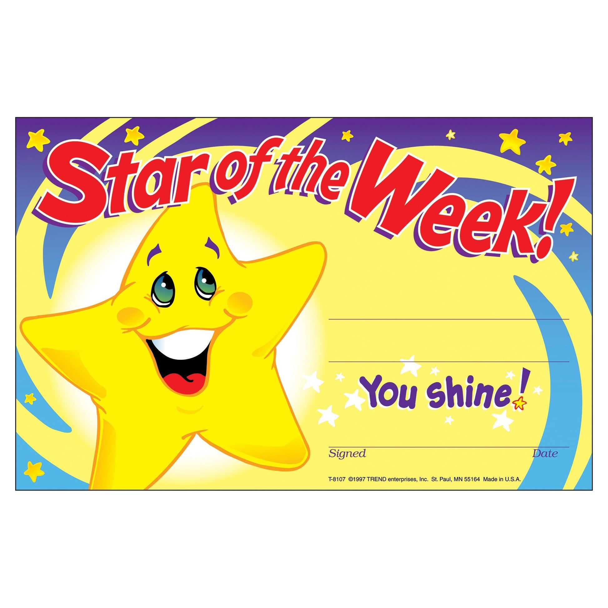 Star of the Week! Recognition Awards, 30 Per Pack, 6 Packs - Loomini