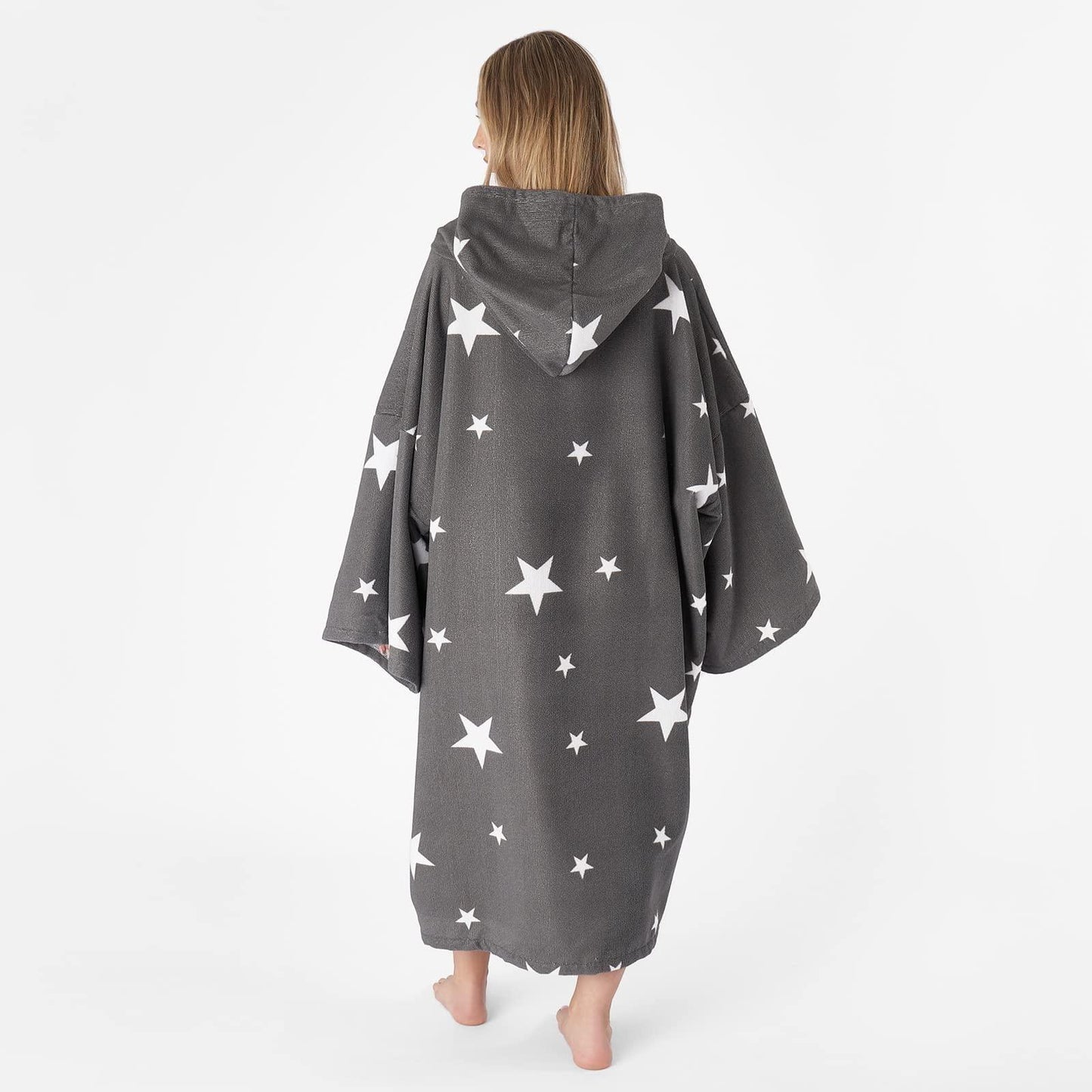 Star Poncho Towel Adult Hooded Oversized Bath Beach Surf Absorbent Microfiber Quick Dry Womens Changing Robe Grey Adult Hooded Towel One Size - Loomini