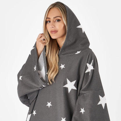 Star Poncho Towel Adult Hooded Oversized Bath Beach Surf Absorbent Microfiber Quick Dry Womens Changing Robe Grey Adult Hooded Towel One Size - Loomini