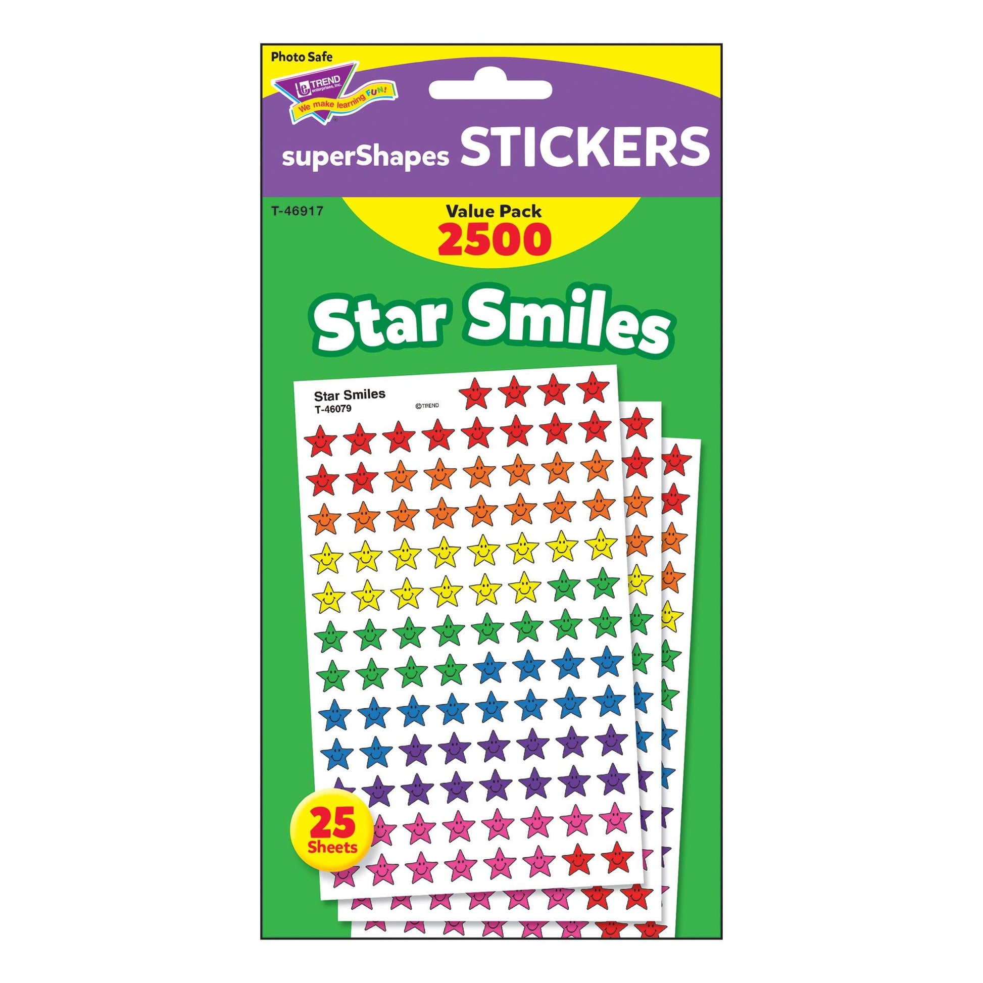 Star Smiles superShapes Stickers Value Pack, 2500 Per Pack, 3 Packs - Loomini