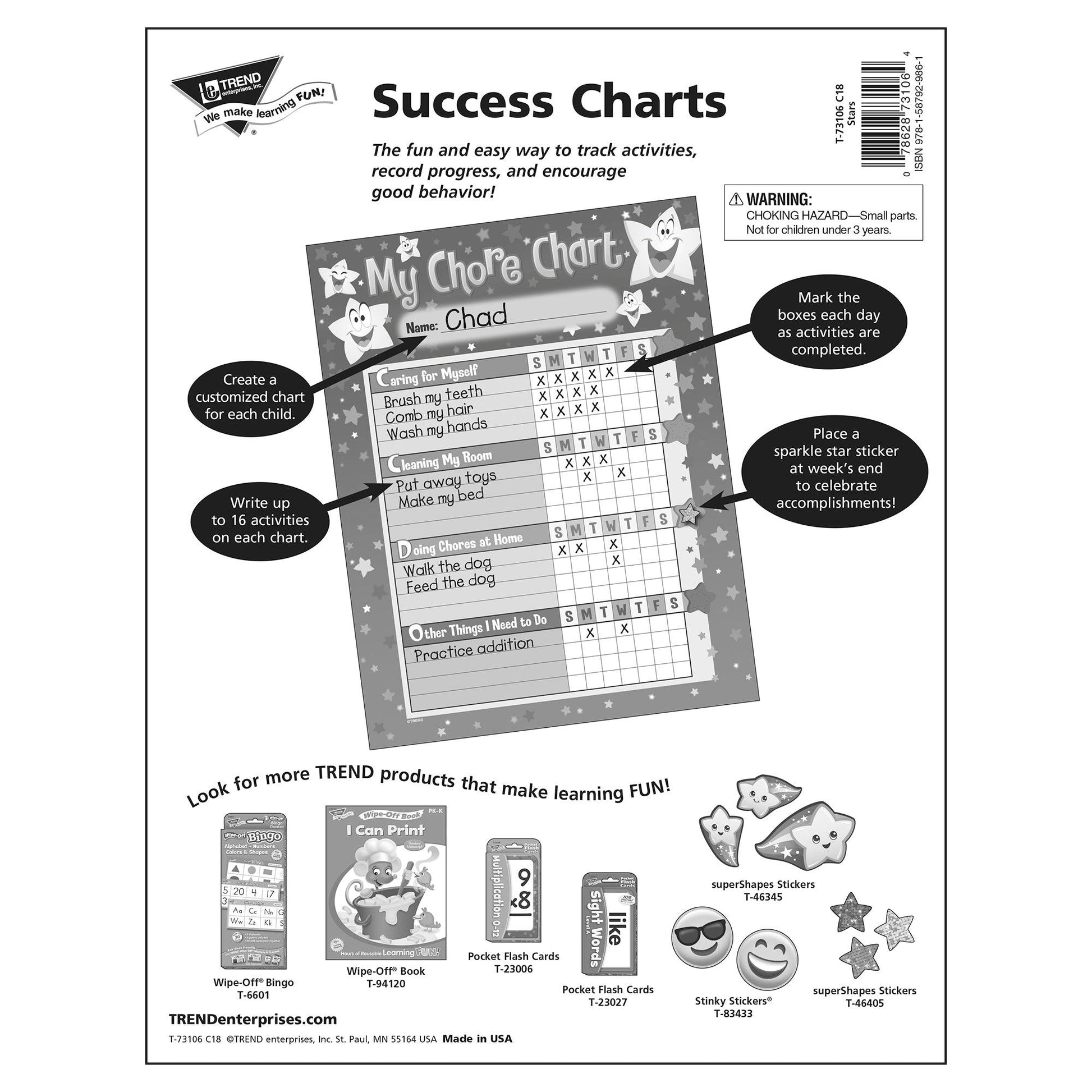 Stars Chore Charts, 25 Sheets Per Pad, Pack of 3 - Loomini