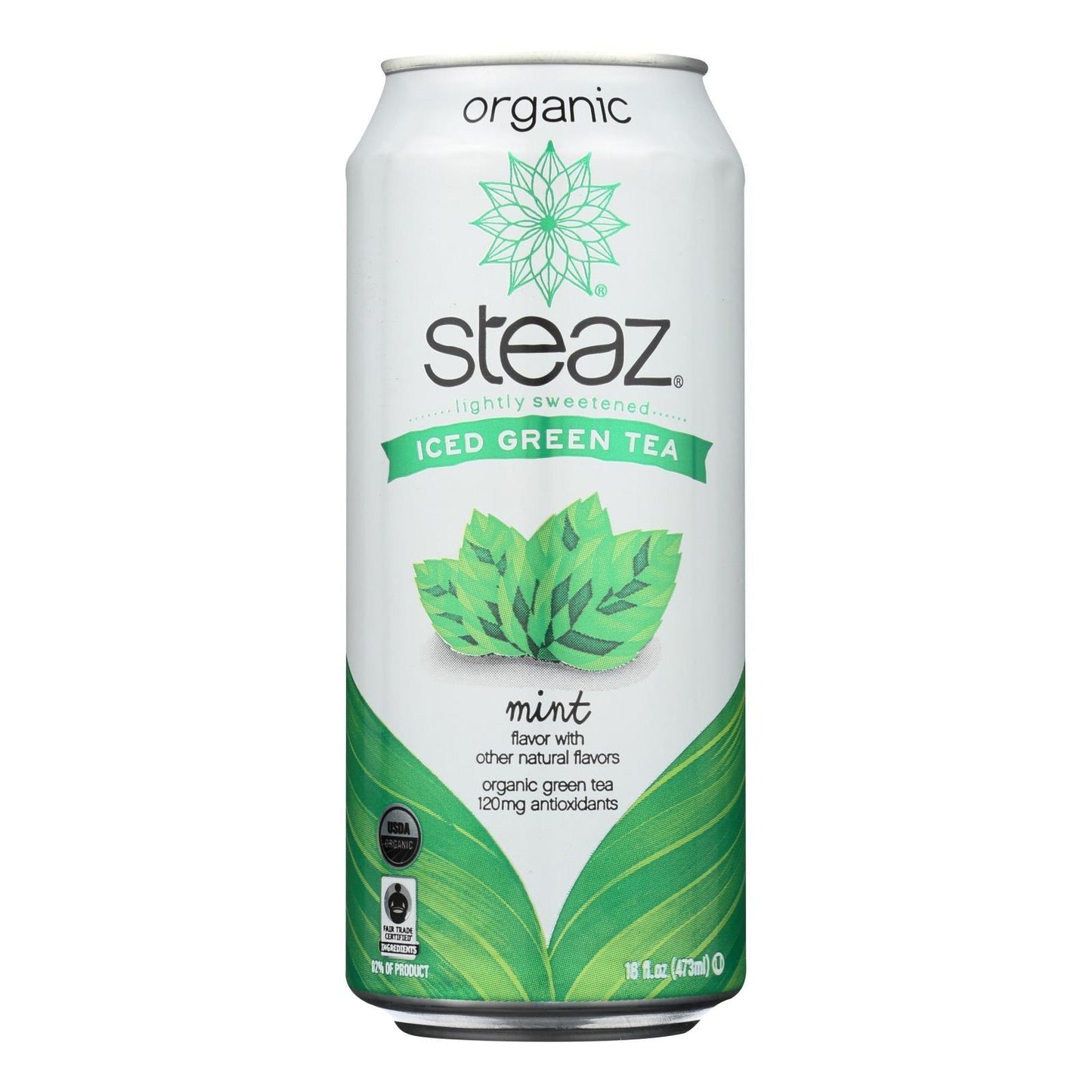 Steaz Lightly Sweetened Green Tea - Mint - Case Of 12 - 16 Fl Oz. - Loomini