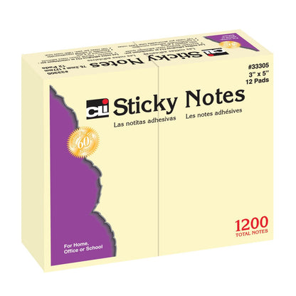 Sticky Note Pads, 3" x 5" Plain, 12 Per Pack, 3 Packs - Loomini